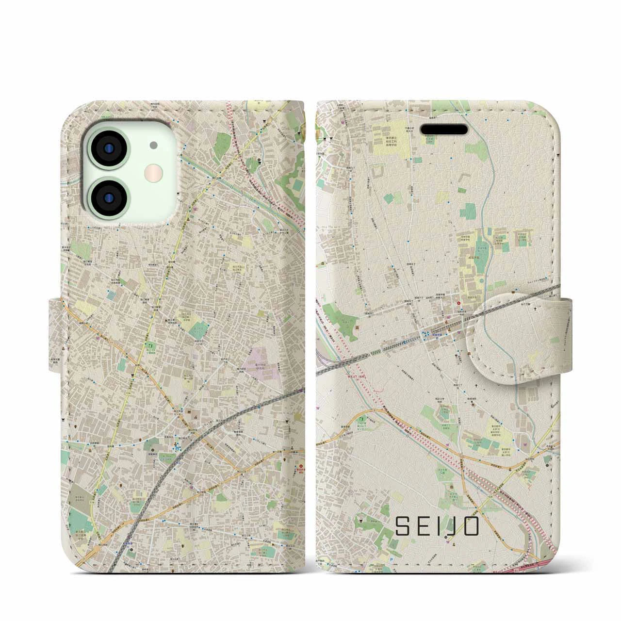 【成城(東京都)】地図柄iPhoneケース(手帳タイプ)ナチュラル・iPhone 12 mini 用