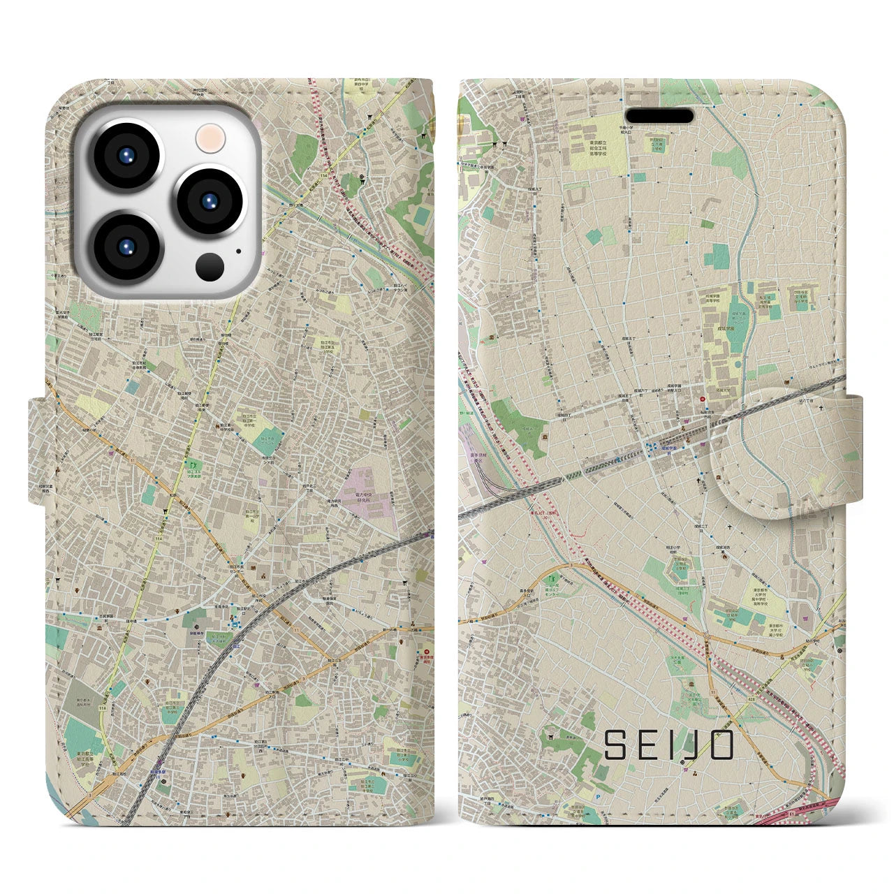 【成城(東京都)】地図柄iPhoneケース(手帳タイプ)ナチュラル・iPhone 13 Pro 用