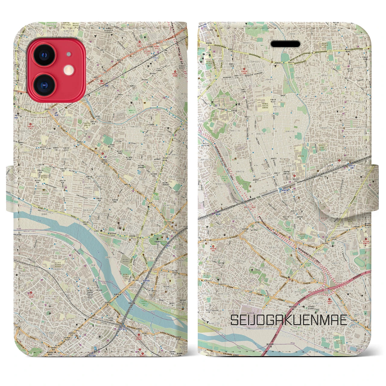 【成城学園前(東京都)】地図柄iPhoneケース(手帳タイプ)ナチュラル・iPhone 11 用