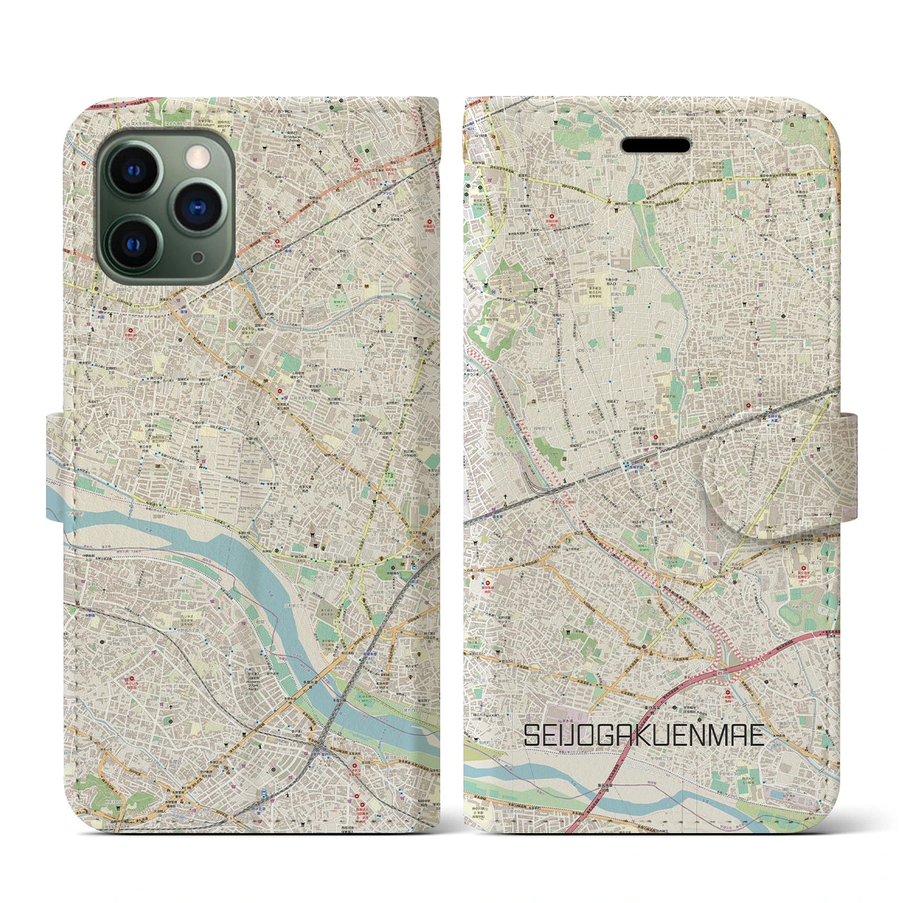 【成城学園前(東京都)】地図柄iPhoneケース(手帳タイプ)ナチュラル・iPhone 11 Pro 用