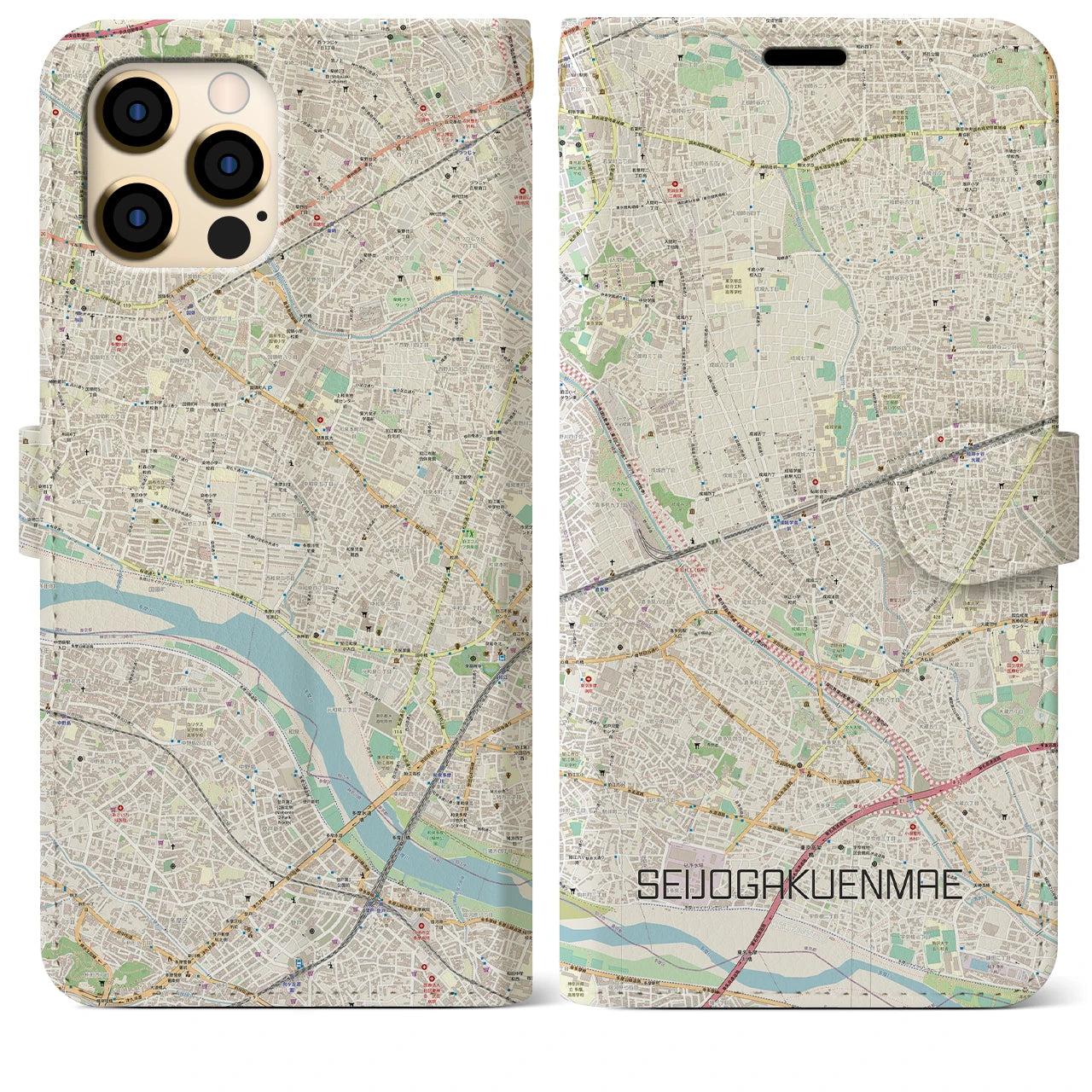 【成城学園前(東京都)】地図柄iPhoneケース(手帳タイプ)ナチュラル・iPhone 12 Pro Max 用