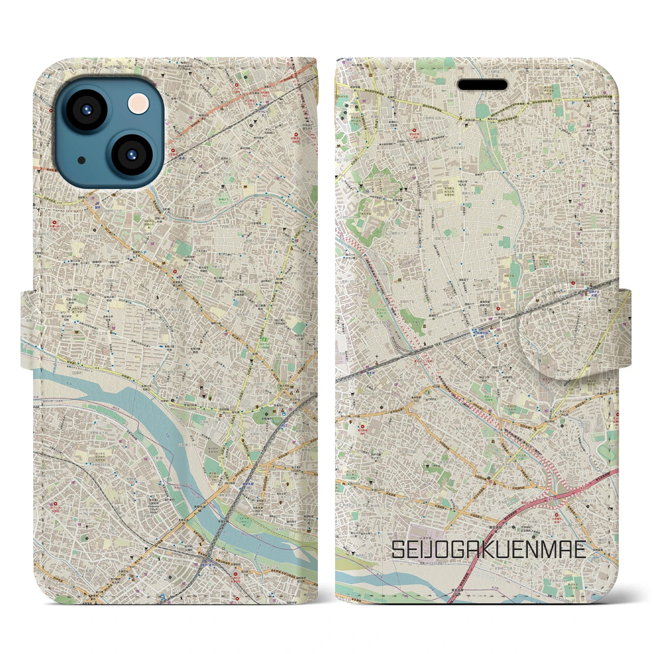 【成城学園前(東京都)】地図柄iPhoneケース(手帳タイプ)ナチュラル・iPhone 13 用