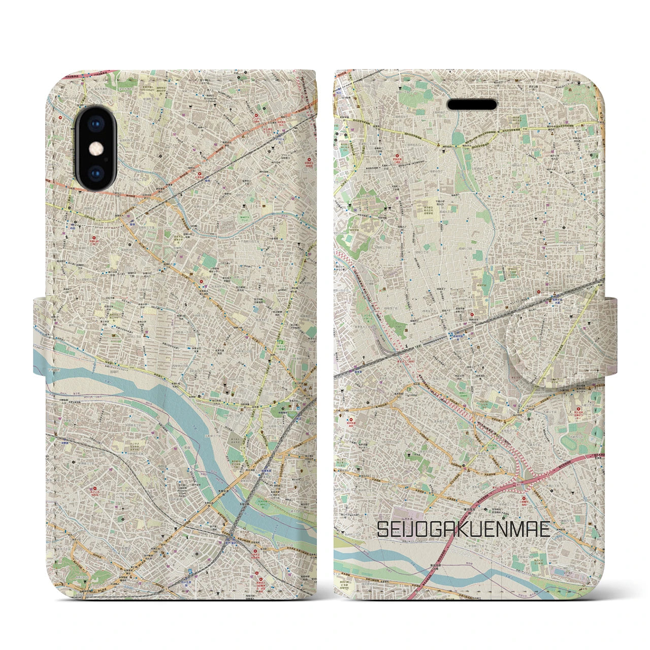 【成城学園前(東京都)】地図柄iPhoneケース(手帳タイプ)ナチュラル・iPhone XS / X 用