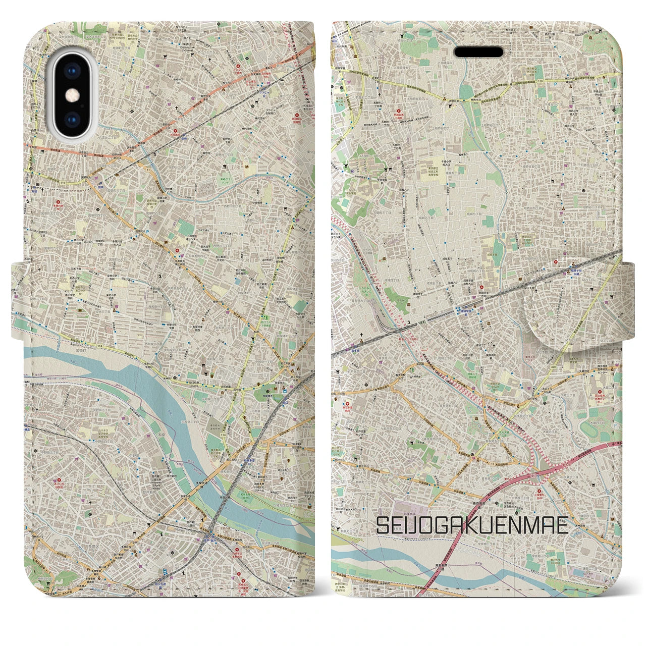 【成城学園前(東京都)】地図柄iPhoneケース(手帳タイプ)ナチュラル・iPhone XS Max 用
