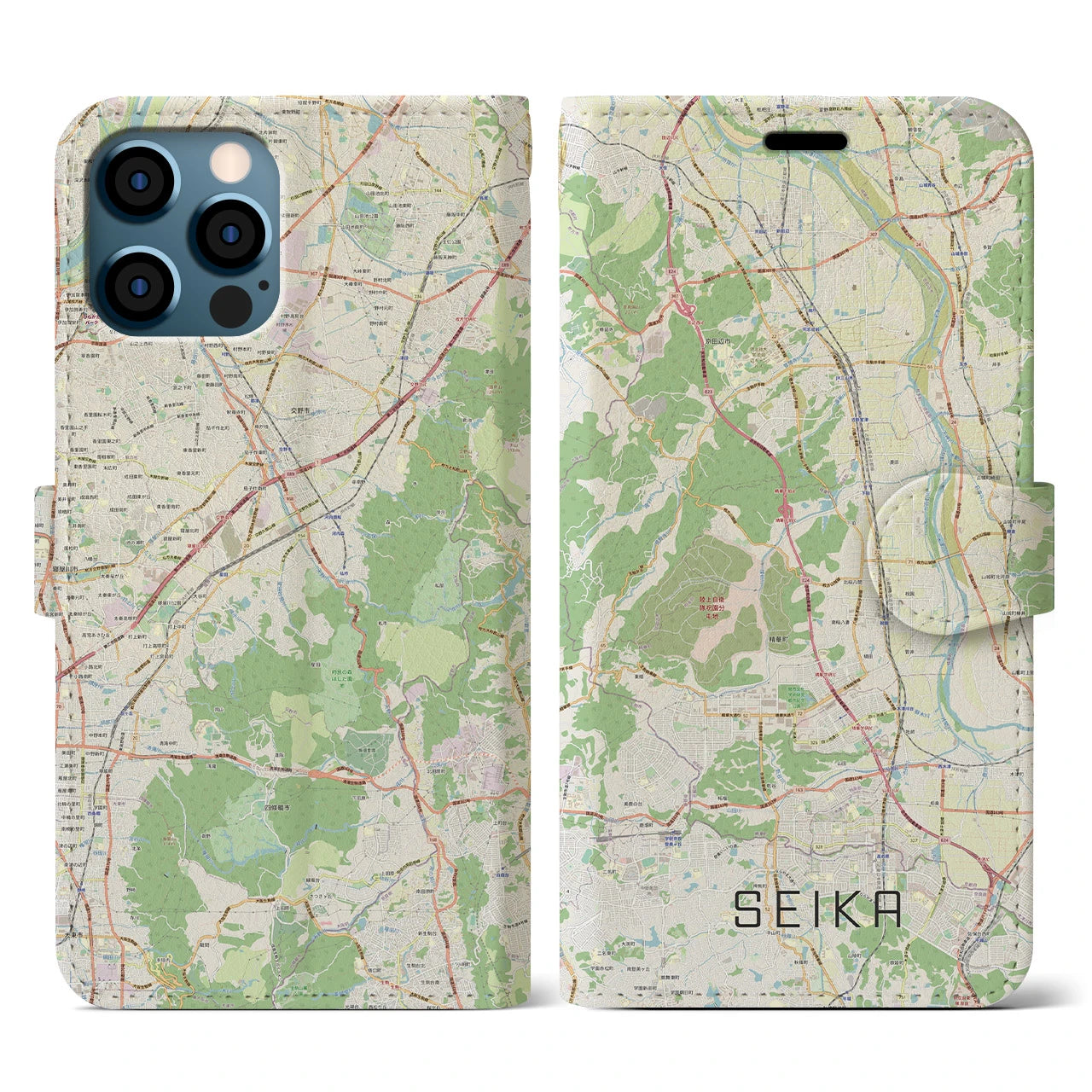 【精華(京都府)】地図柄iPhoneケース(手帳タイプ)ナチュラル・iPhone 12 / 12 Pro 用