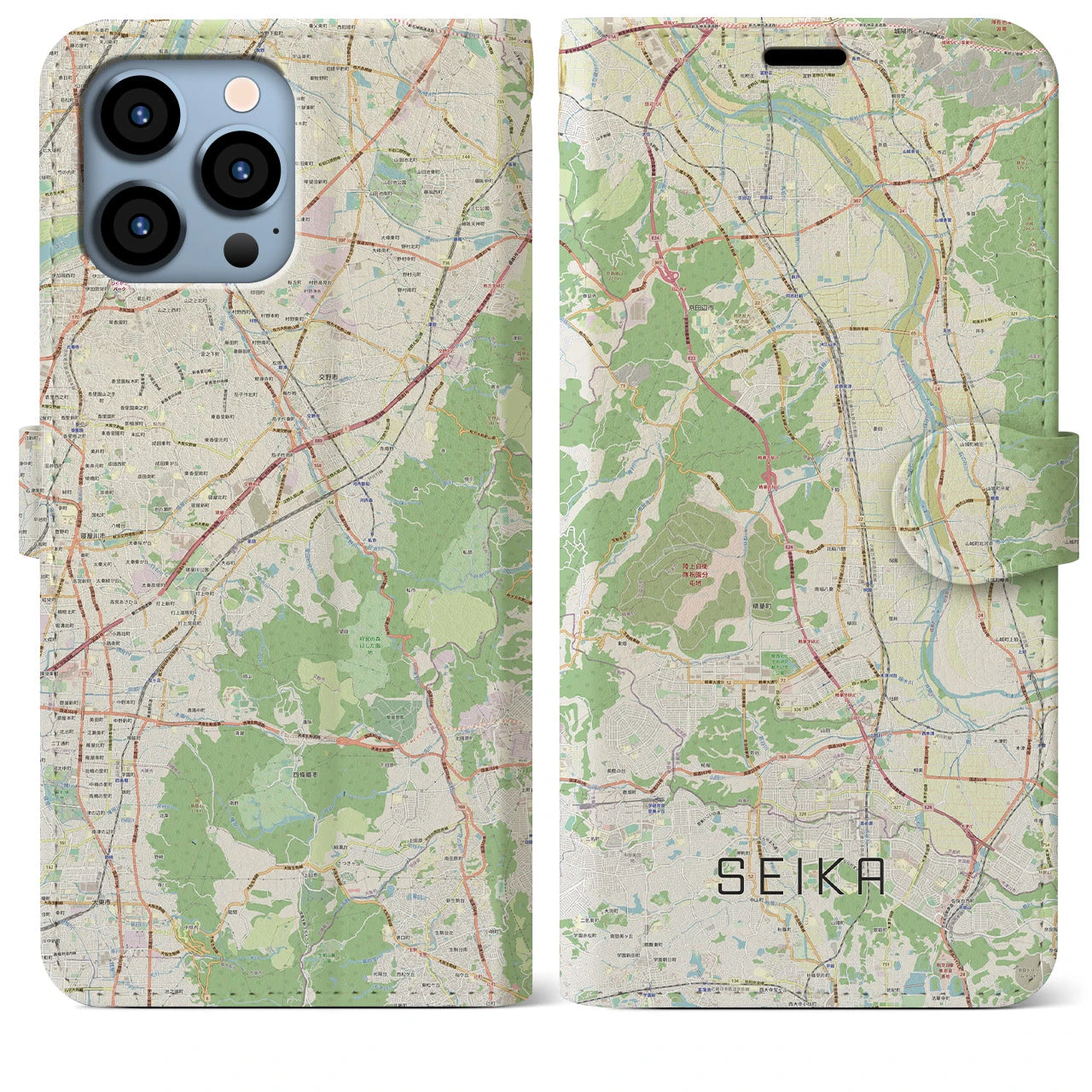 【精華(京都府)】地図柄iPhoneケース(手帳タイプ)ナチュラル・iPhone 13 Pro Max 用