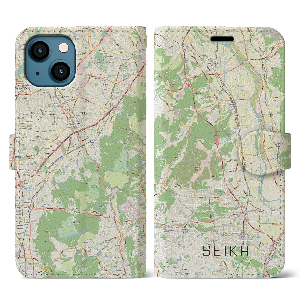 【精華(京都府)】地図柄iPhoneケース(手帳タイプ)ナチュラル・iPhone 13 用