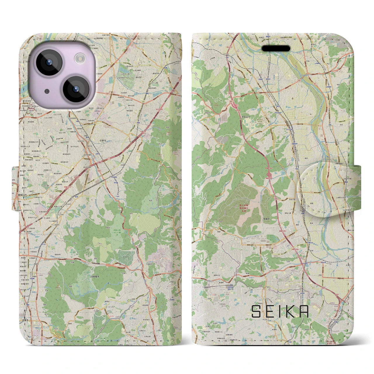 【精華(京都府)】地図柄iPhoneケース(手帳タイプ)ナチュラル・iPhone 14 用