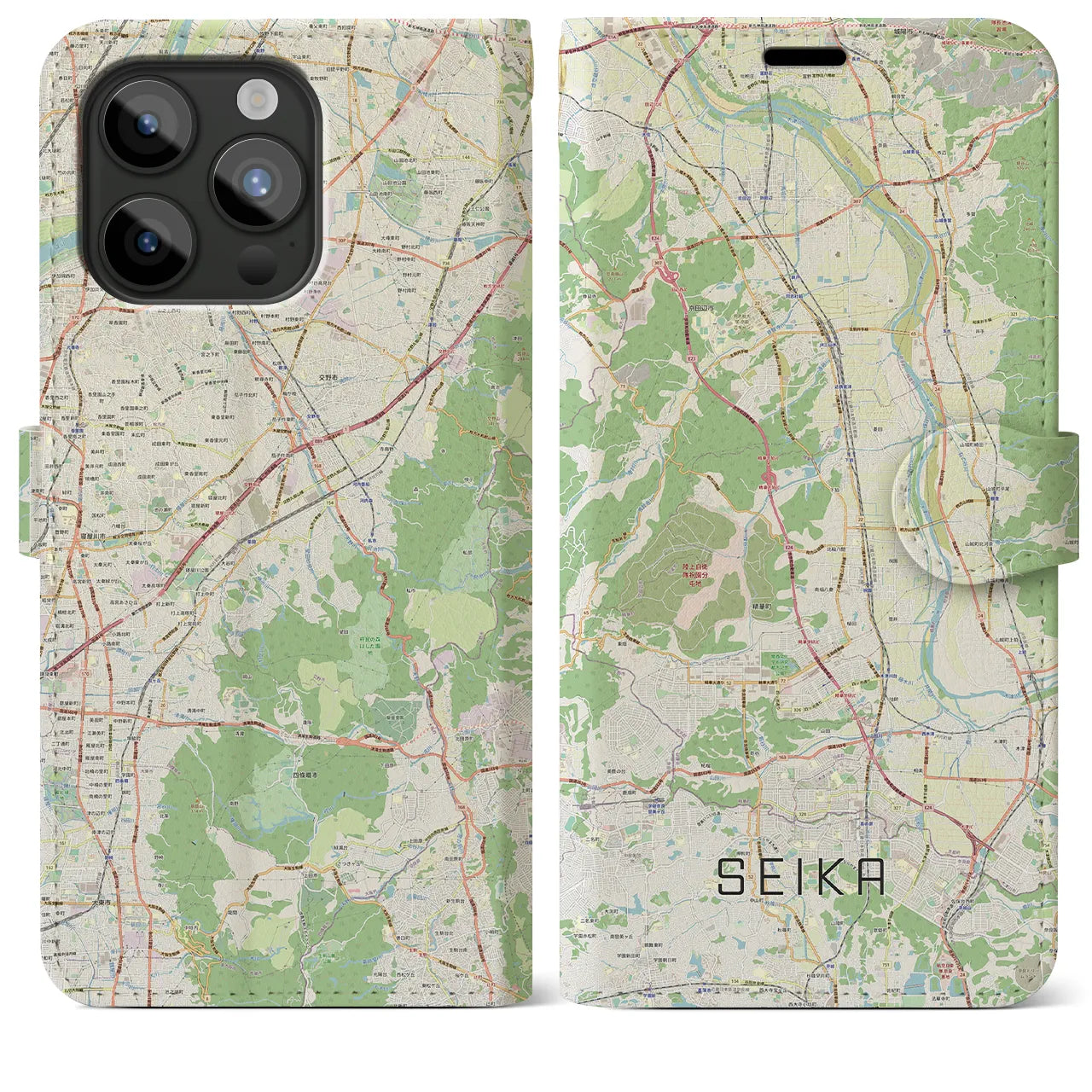 【精華(京都府)】地図柄iPhoneケース(手帳タイプ)ナチュラル・iPhone 15 Pro Max 用