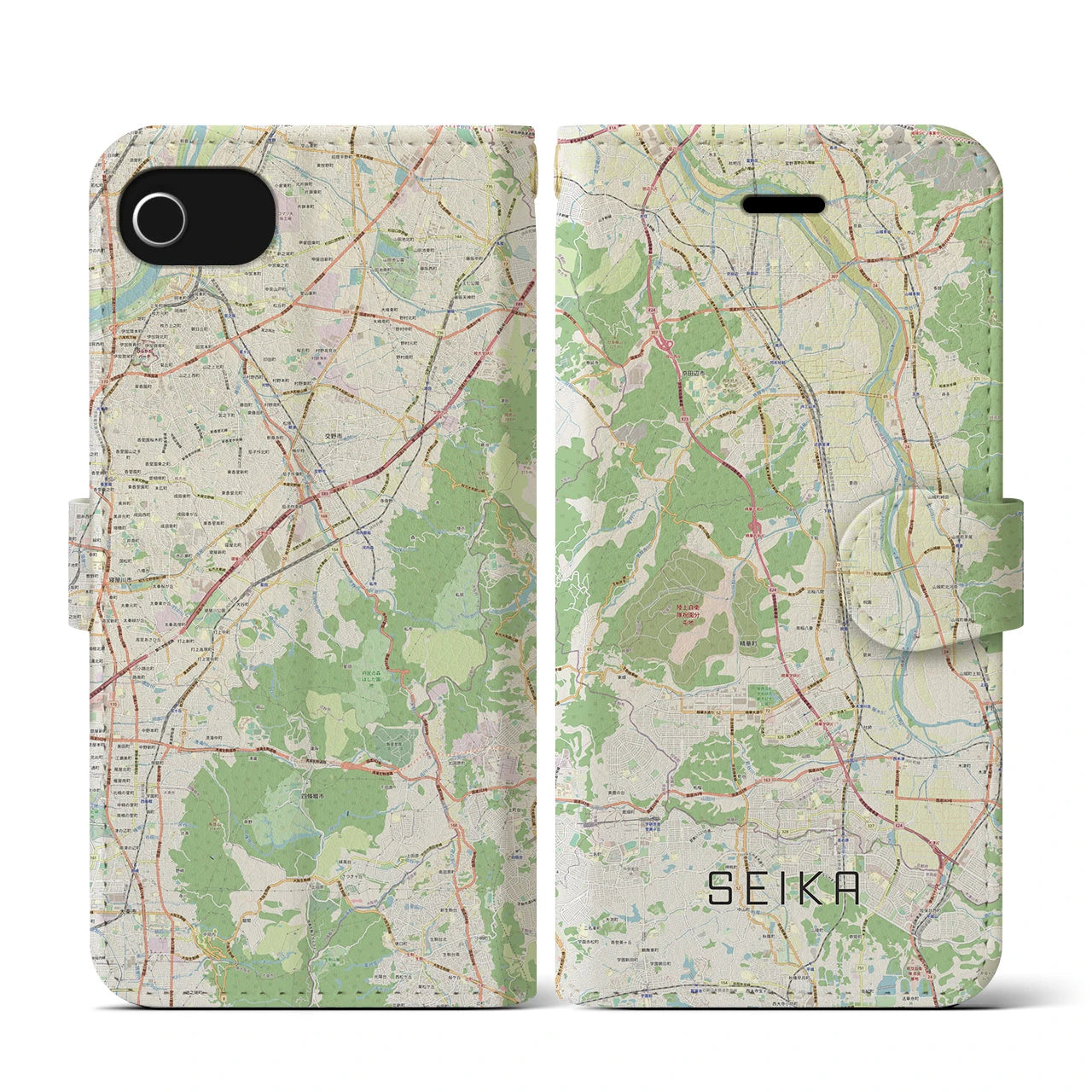 【精華(京都府)】地図柄iPhoneケース(手帳タイプ)ナチュラル・iPhone SE(第3 / 第2世代) / 8 / 7 / 6s / 6 用