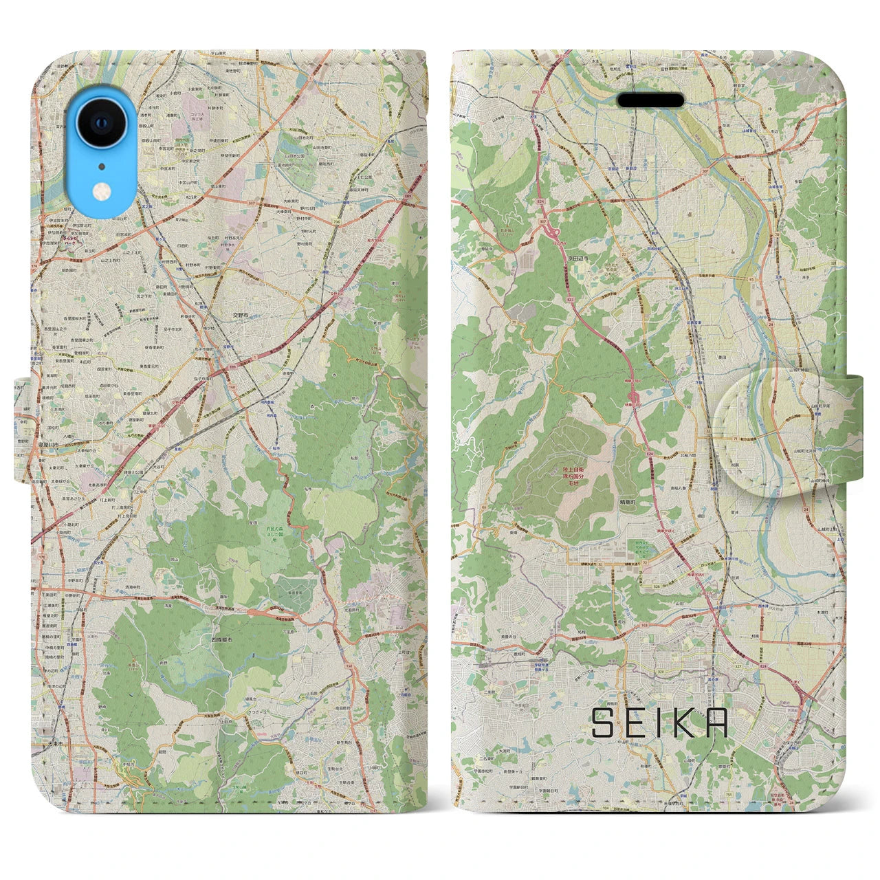 【精華(京都府)】地図柄iPhoneケース(手帳タイプ)ナチュラル・iPhone XR 用
