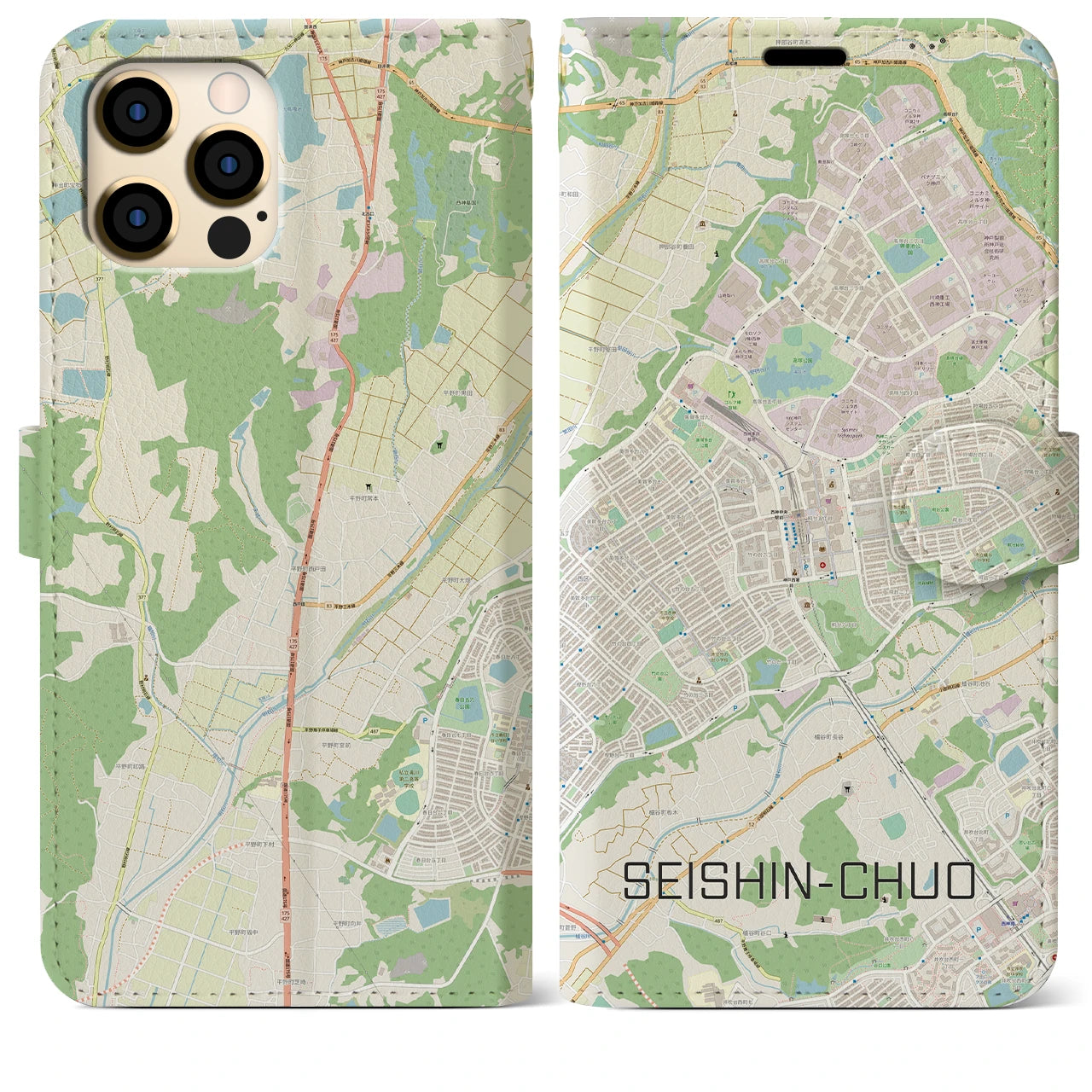 【西神中央(兵庫県)】地図柄iPhoneケース(手帳タイプ)ナチュラル・iPhone 12 Pro Max 用