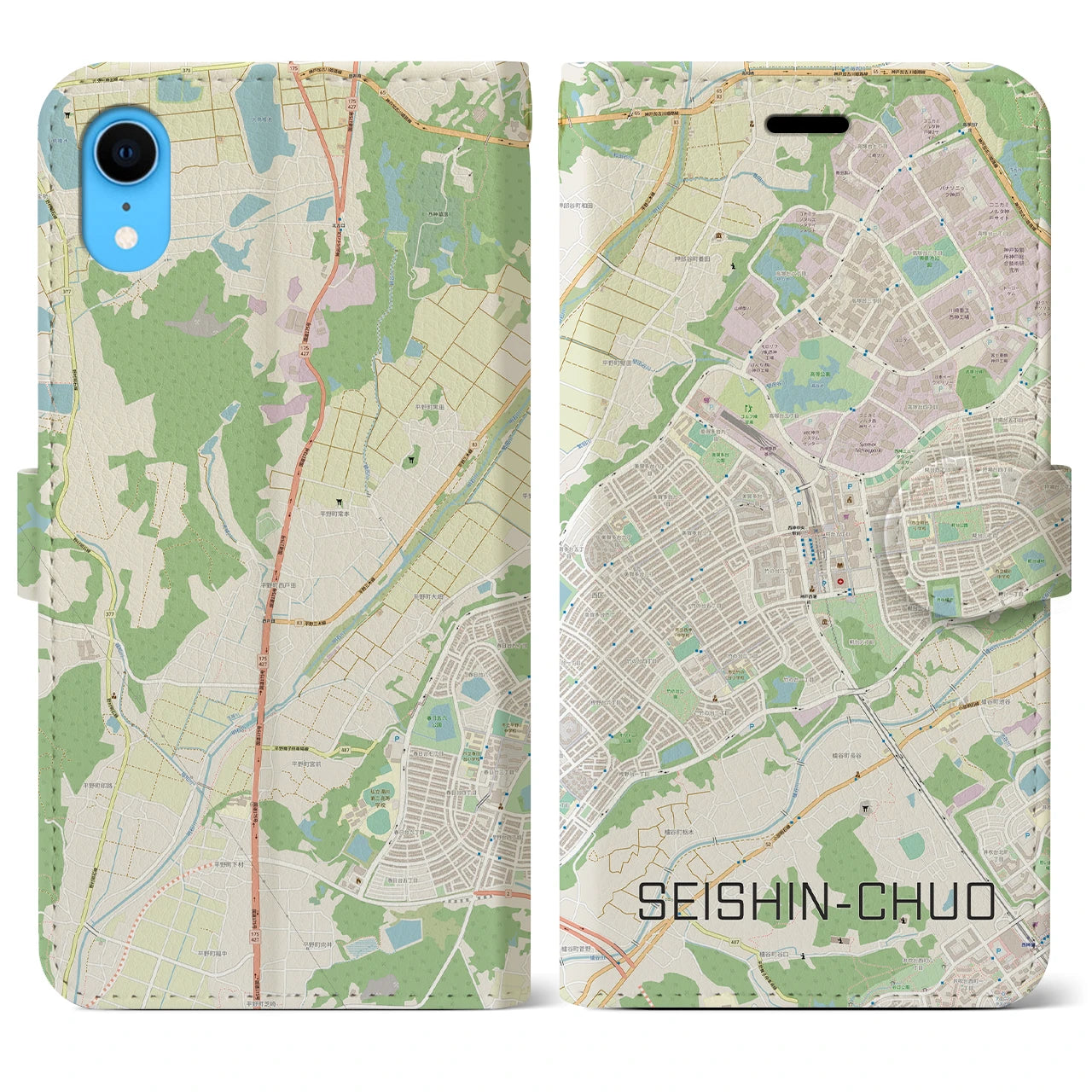 【西神中央(兵庫県)】地図柄iPhoneケース(手帳タイプ)ナチュラル・iPhone XR 用