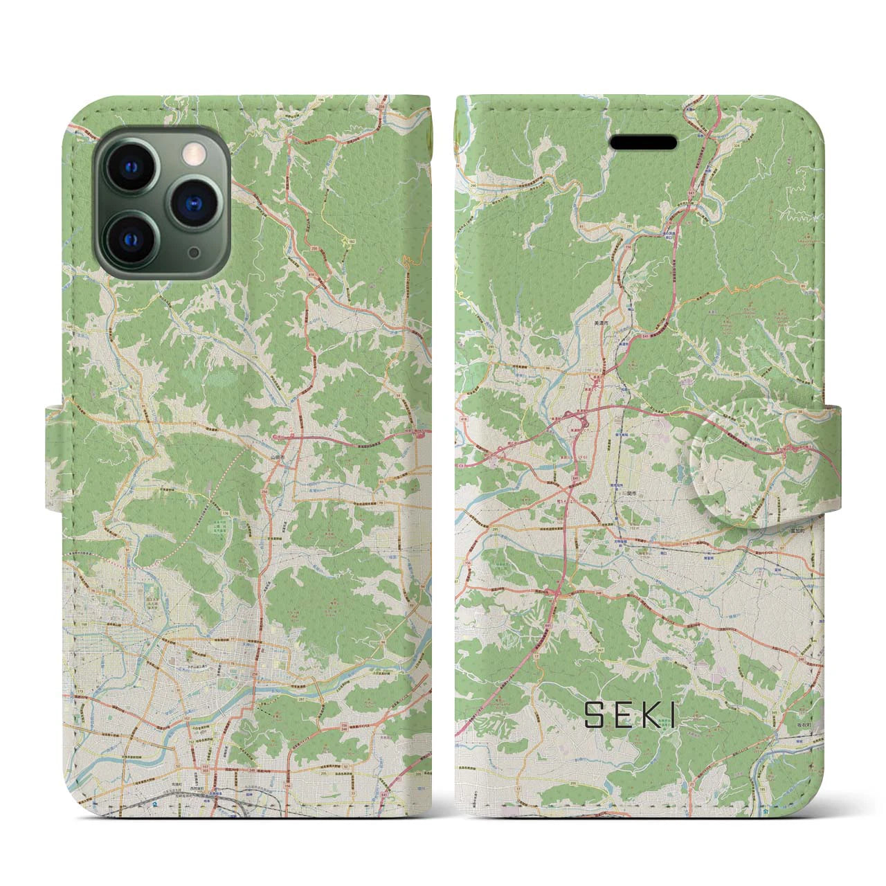【関(岐阜県)】地図柄iPhoneケース(手帳タイプ)ナチュラル・iPhone 11 Pro 用