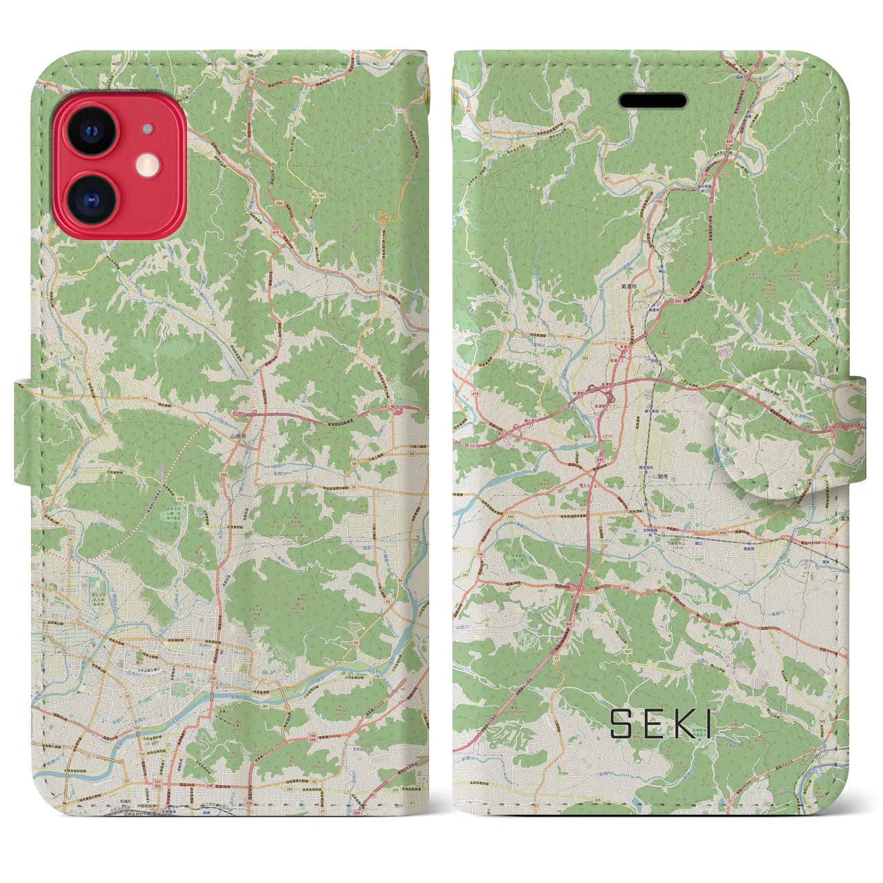 【関(岐阜県)】地図柄iPhoneケース(手帳タイプ)ナチュラル・iPhone 11 用