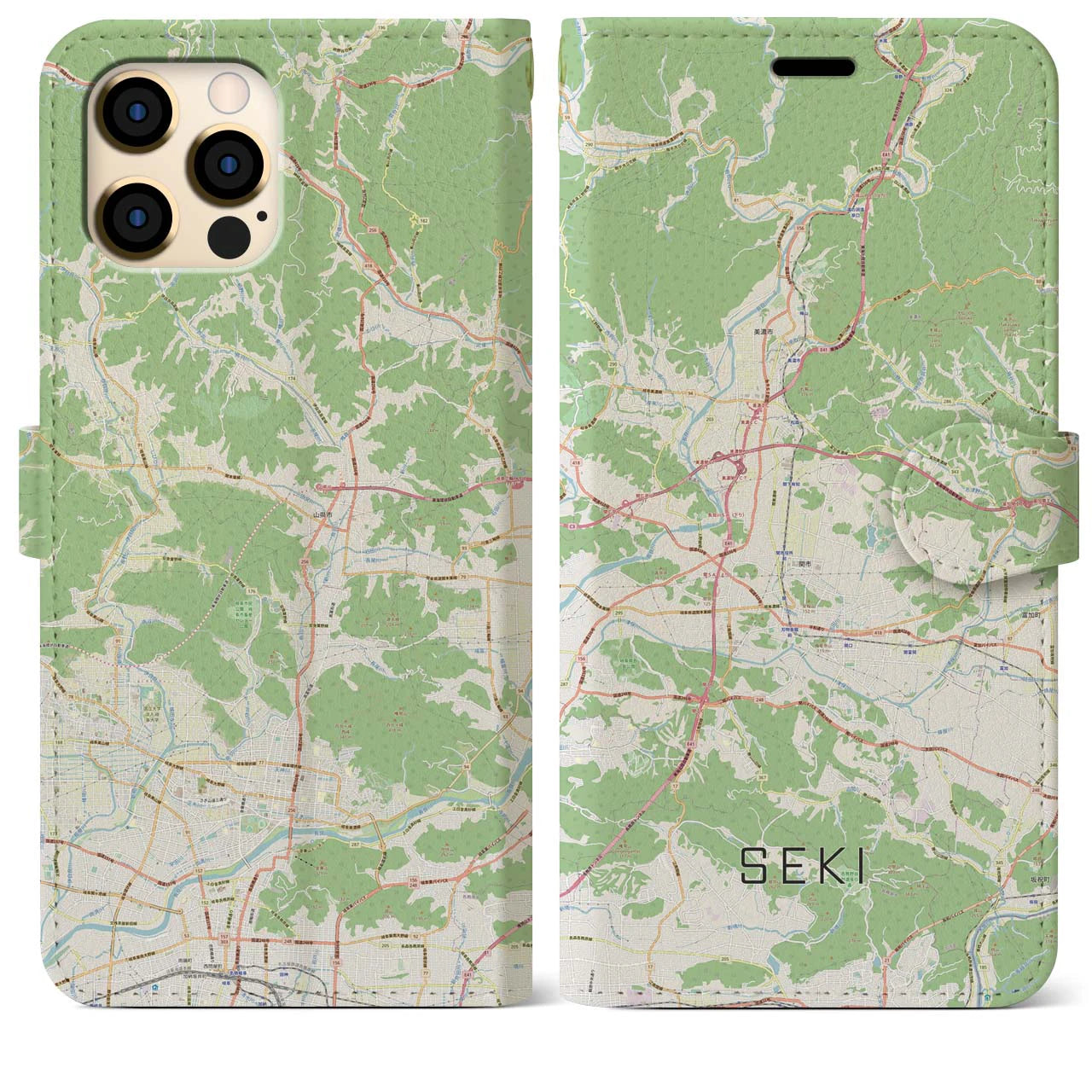 【関(岐阜県)】地図柄iPhoneケース(手帳タイプ)ナチュラル・iPhone 12 Pro Max 用