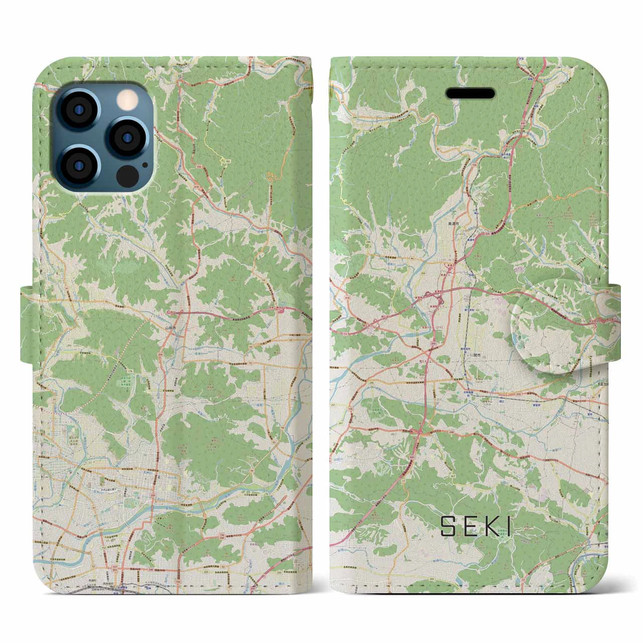 【関(岐阜県)】地図柄iPhoneケース(手帳タイプ)ナチュラル・iPhone 12 / 12 Pro 用