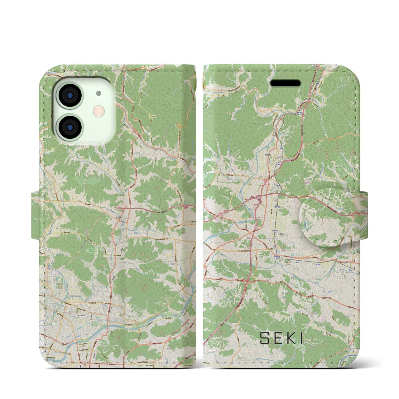 【関(岐阜県)】地図柄iPhoneケース(手帳タイプ)ナチュラル・iPhone 12 mini 用
