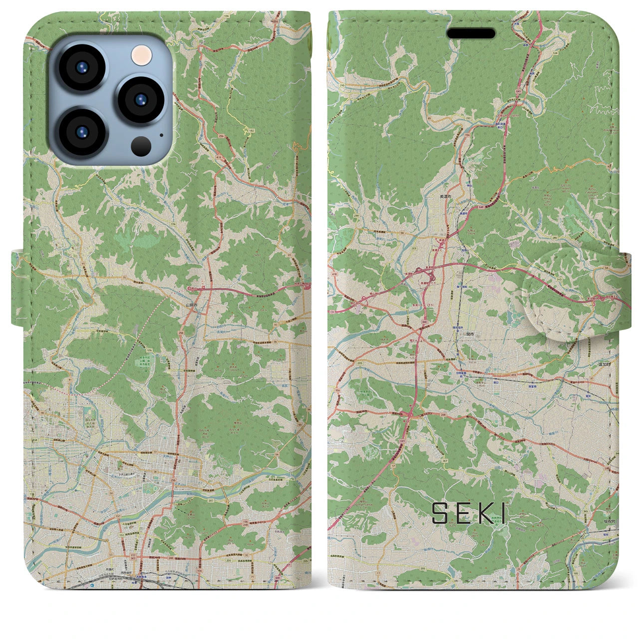 【関(岐阜県)】地図柄iPhoneケース(手帳タイプ)ナチュラル・iPhone 13 Pro Max 用