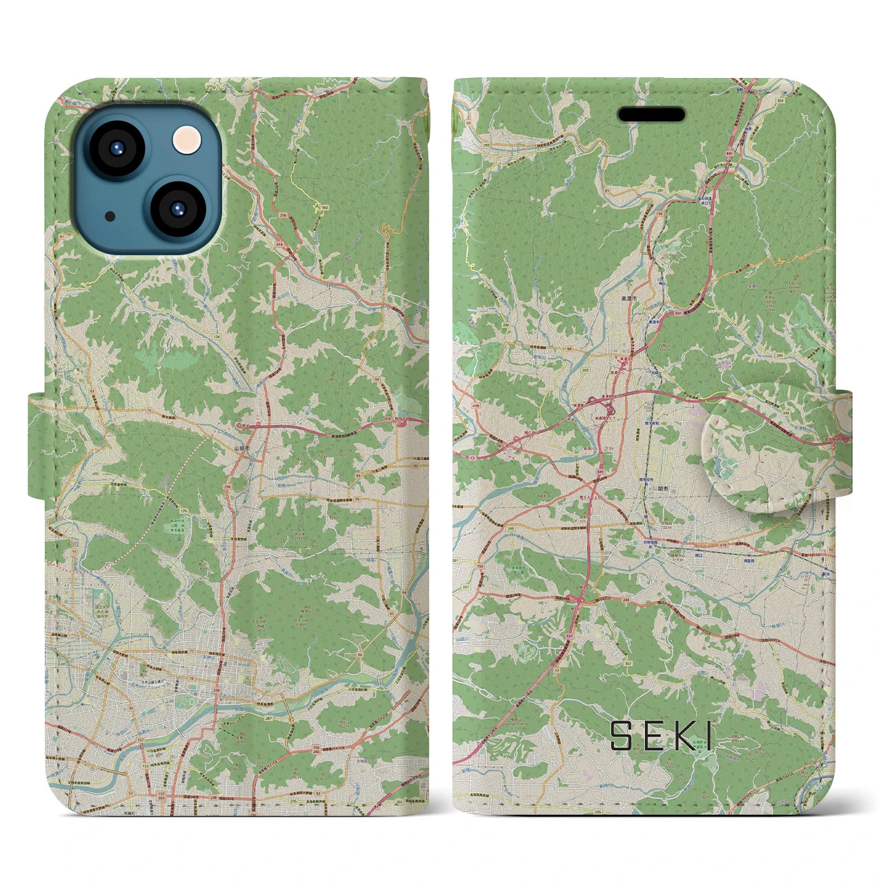 【関(岐阜県)】地図柄iPhoneケース(手帳タイプ)ナチュラル・iPhone 13 用