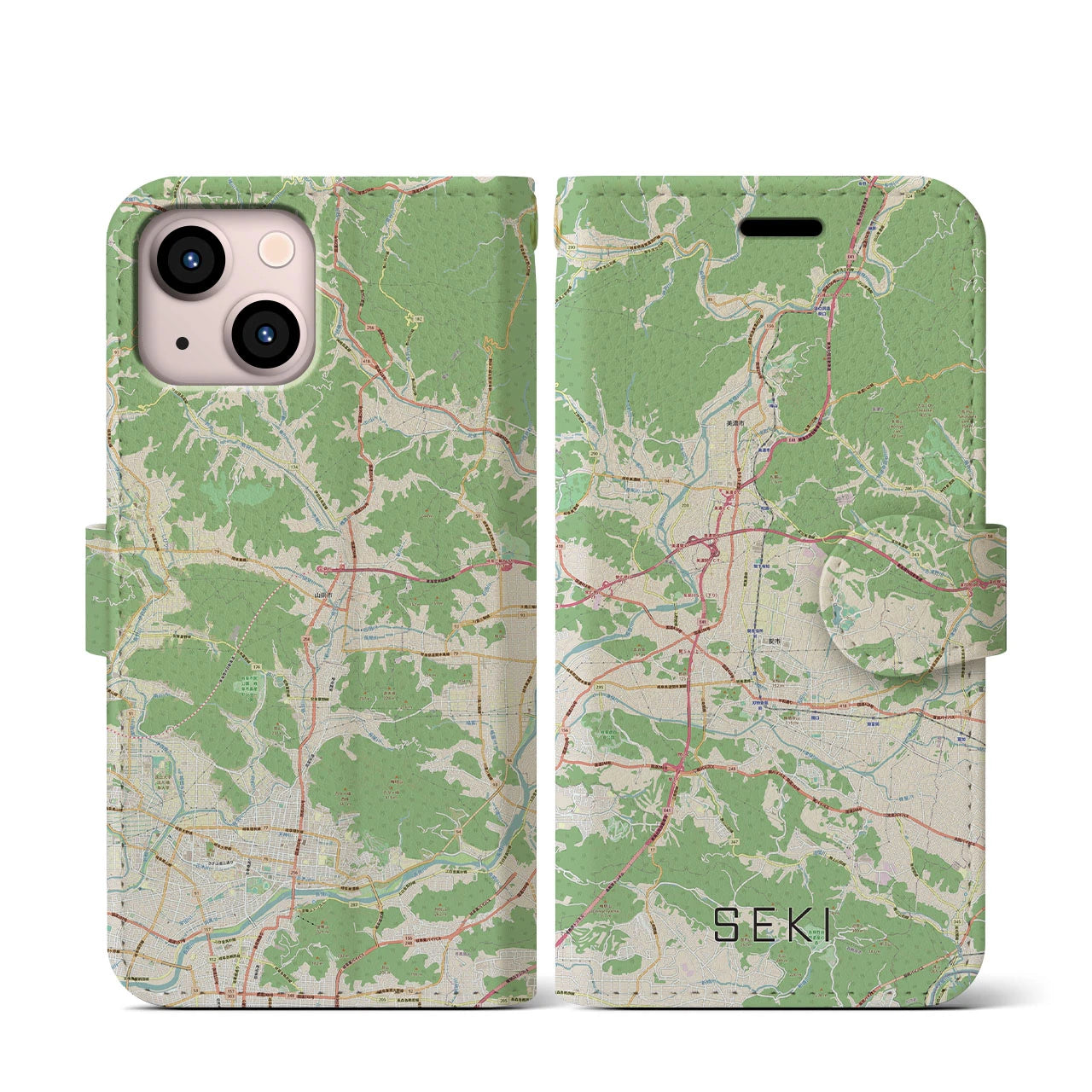 【関(岐阜県)】地図柄iPhoneケース(手帳タイプ)ナチュラル・iPhone 13 mini 用