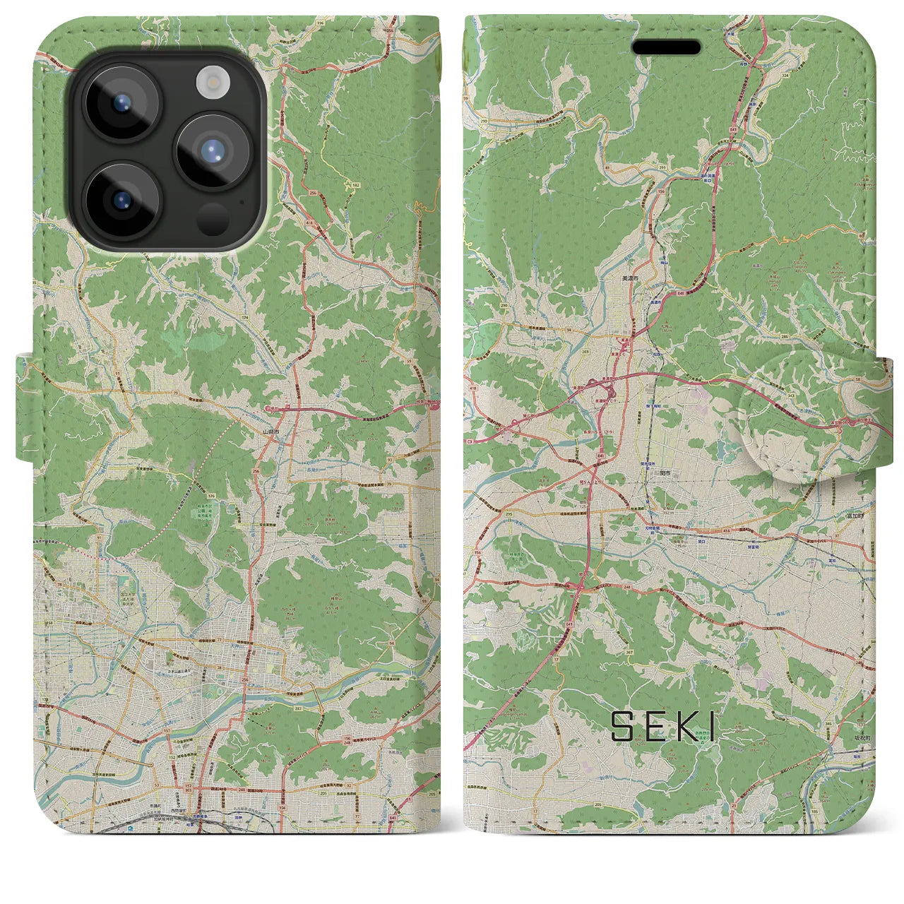 【関(岐阜県)】地図柄iPhoneケース(手帳タイプ)ナチュラル・iPhone 15 Pro Max 用