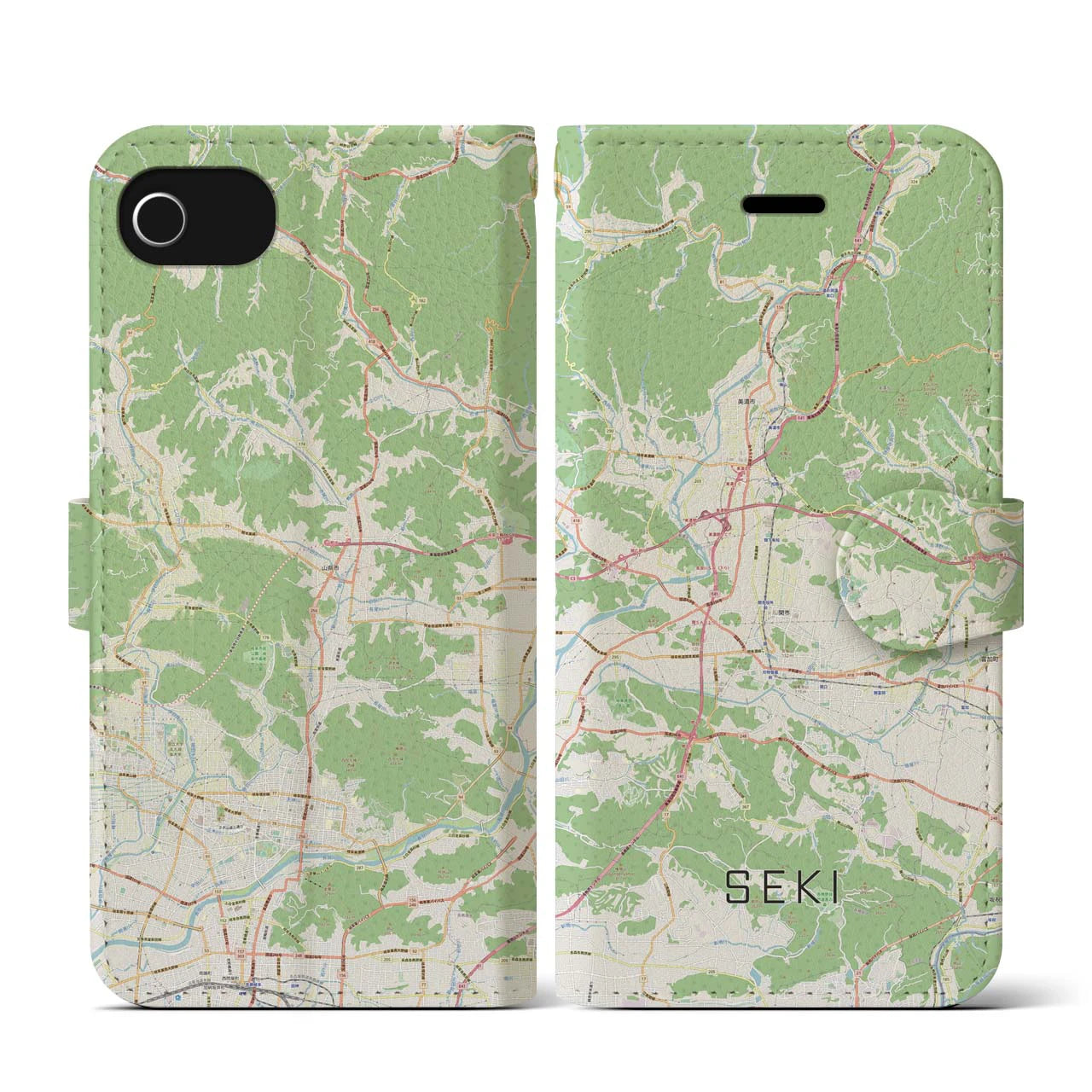 【関(岐阜県)】地図柄iPhoneケース(手帳タイプ)ナチュラル・iPhone SE(第3 / 第2世代) / 8 / 7 / 6s / 6 用