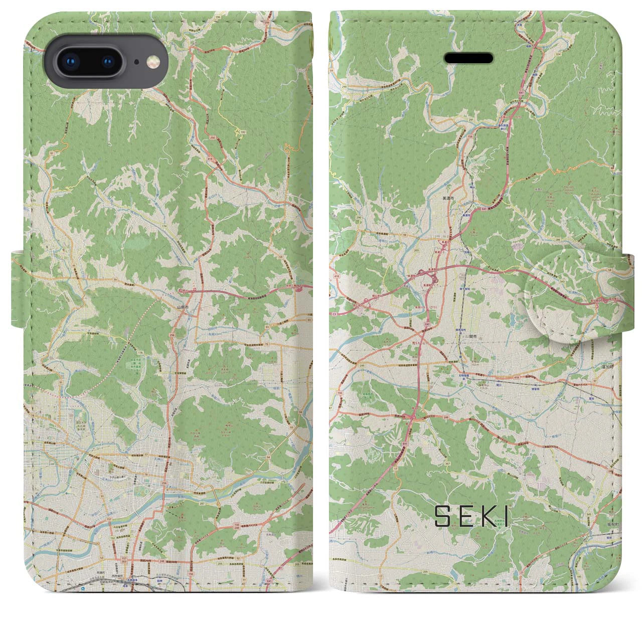 【関(岐阜県)】地図柄iPhoneケース(手帳タイプ)ナチュラル・iPhone 8Plus /7Plus / 6sPlus / 6Plus 用