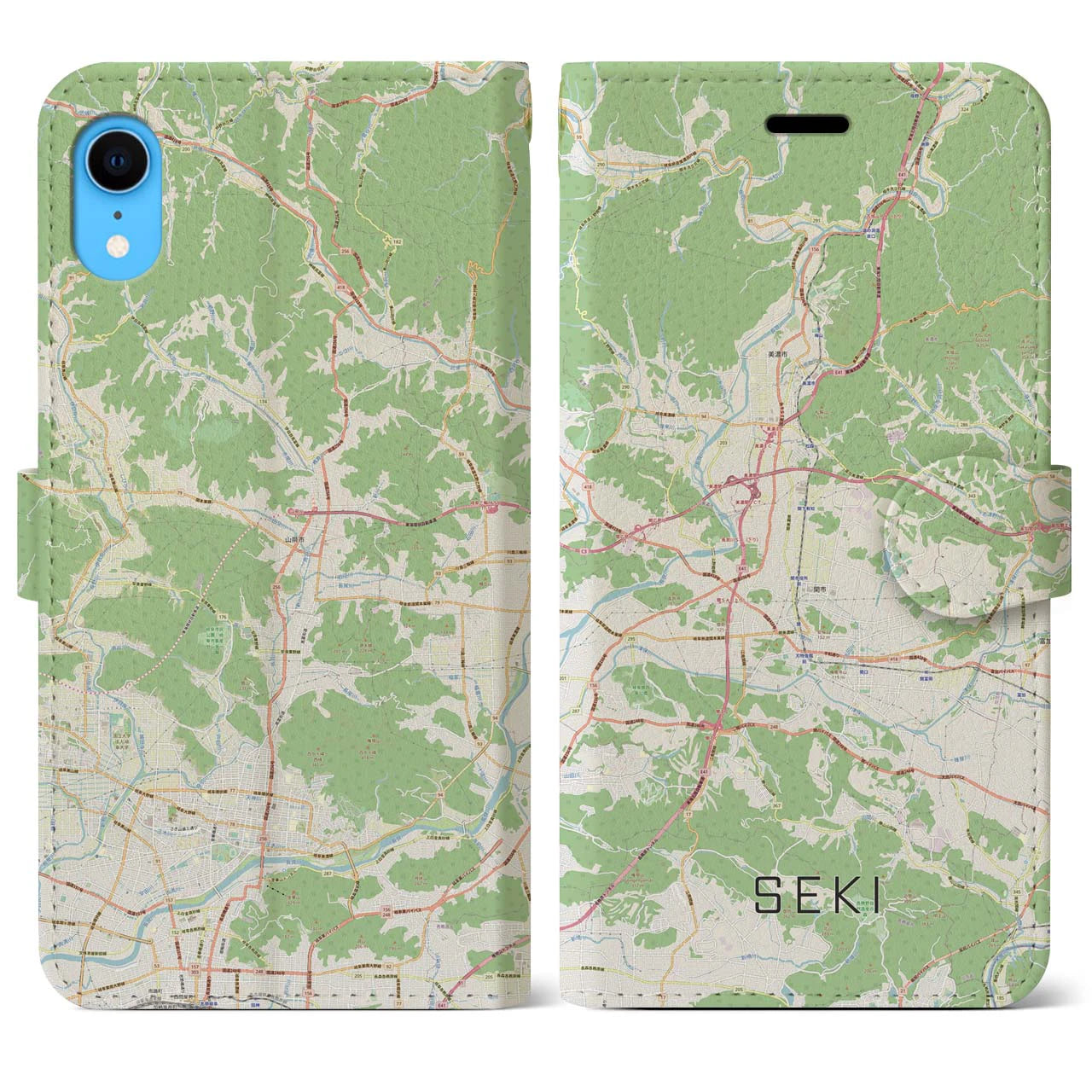 【関(岐阜県)】地図柄iPhoneケース(手帳タイプ)ナチュラル・iPhone XR 用