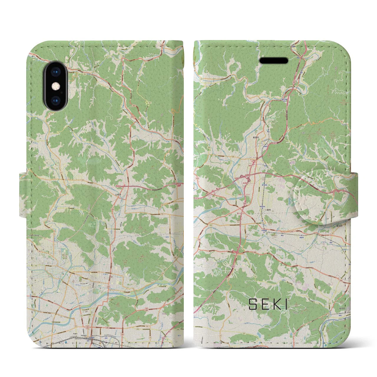 【関(岐阜県)】地図柄iPhoneケース(手帳タイプ)ナチュラル・iPhone XS / X 用