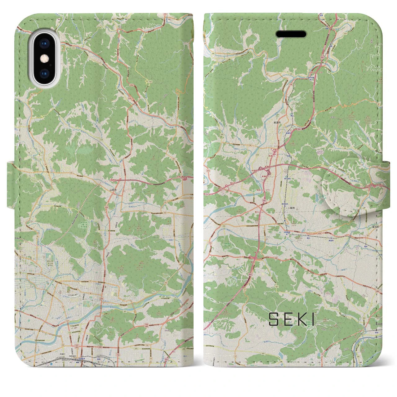 【関(岐阜県)】地図柄iPhoneケース(手帳タイプ)ナチュラル・iPhone XS Max 用