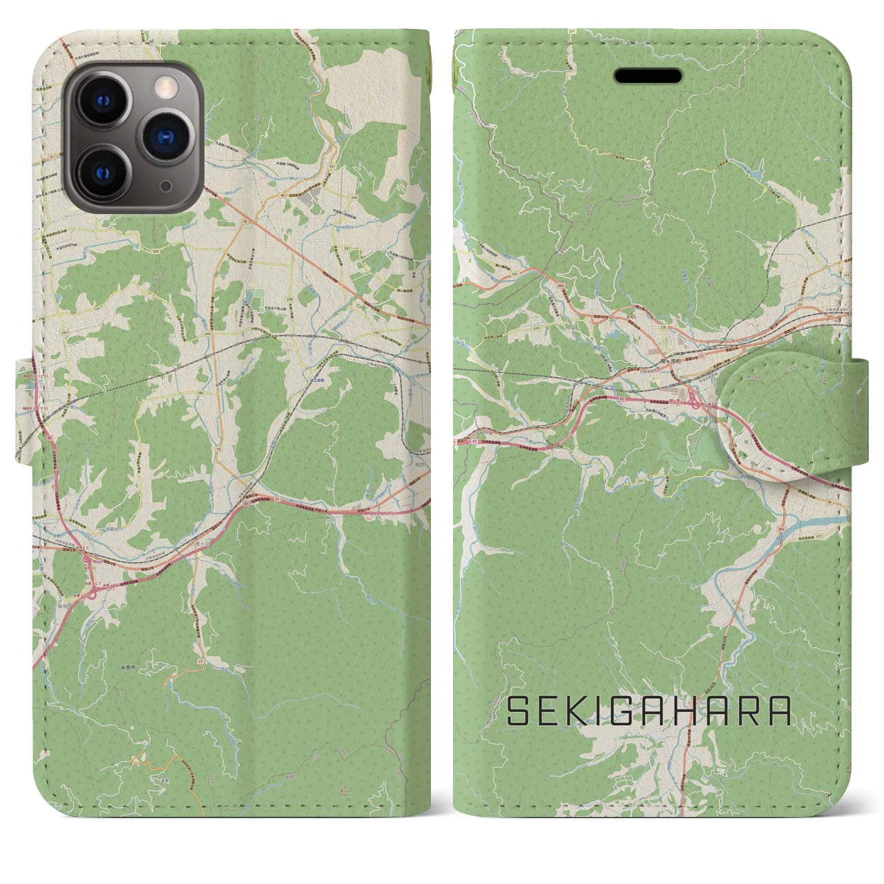 【関ケ原(岐阜県)】地図柄iPhoneケース(手帳タイプ)ナチュラル・iPhone 11 Pro Max 用