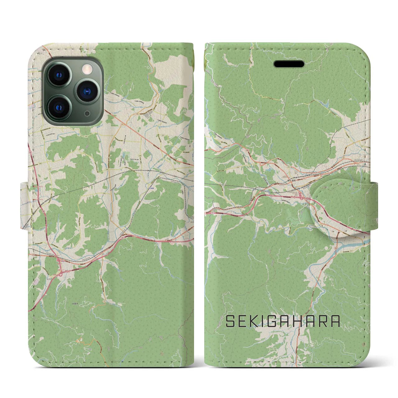 【関ケ原(岐阜県)】地図柄iPhoneケース(手帳タイプ)ナチュラル・iPhone 11 Pro 用