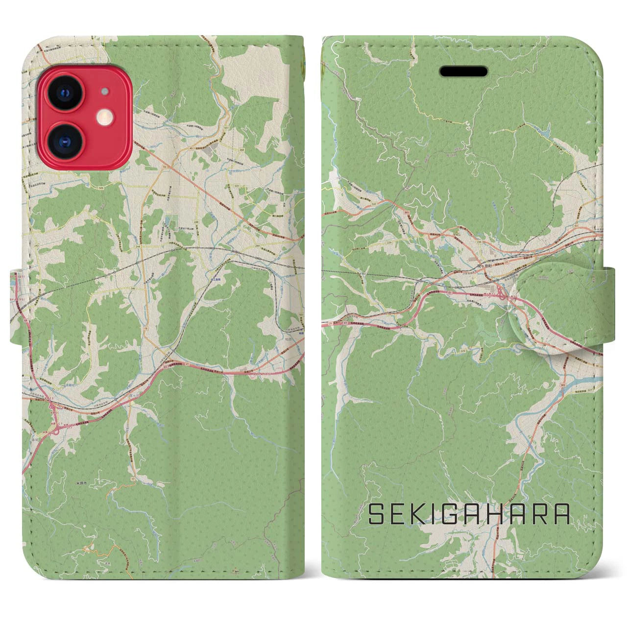 【関ケ原(岐阜県)】地図柄iPhoneケース(手帳タイプ)ナチュラル・iPhone 11 用