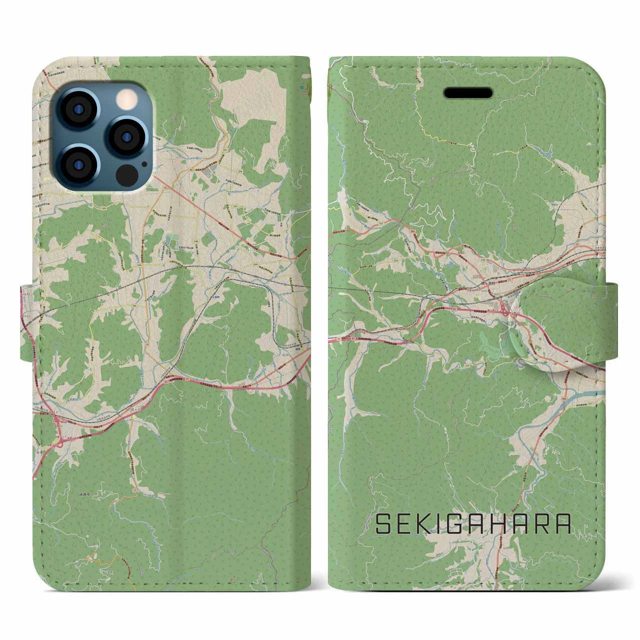 【関ケ原(岐阜県)】地図柄iPhoneケース(手帳タイプ)ナチュラル・iPhone 12 / 12 Pro 用