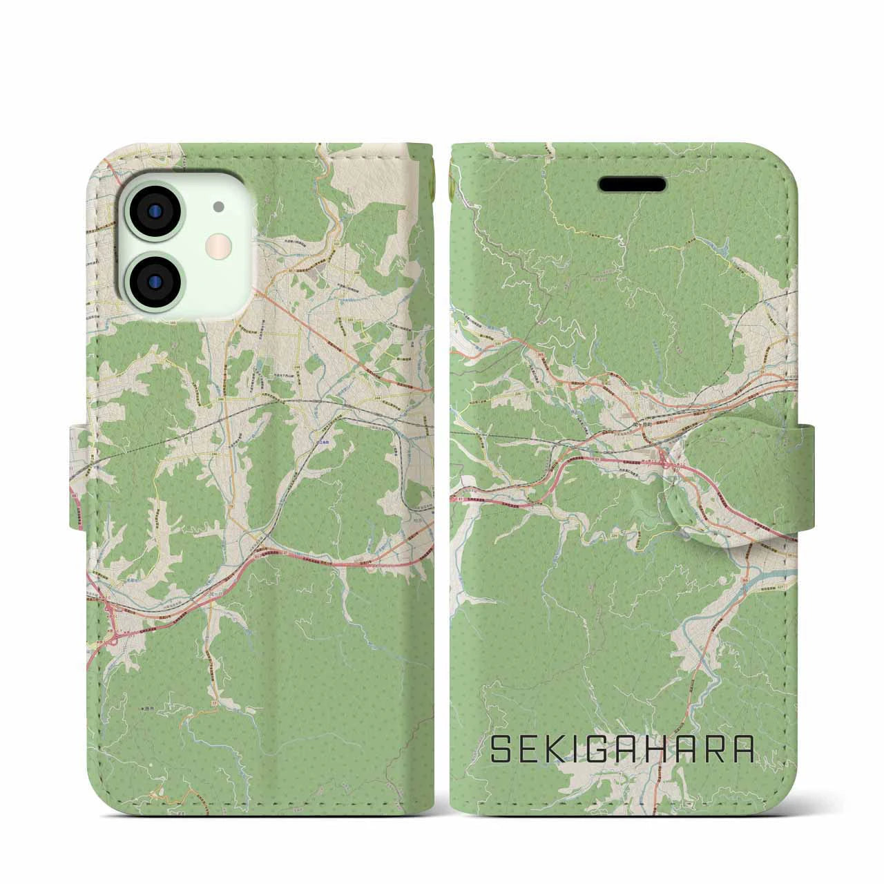 【関ケ原(岐阜県)】地図柄iPhoneケース(手帳タイプ)ナチュラル・iPhone 12 mini 用