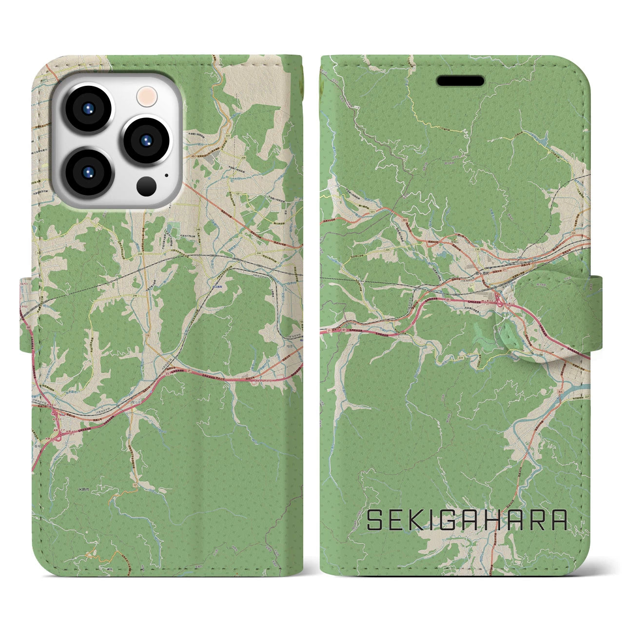 【関ケ原(岐阜県)】地図柄iPhoneケース(手帳タイプ)ナチュラル・iPhone 13 Pro 用