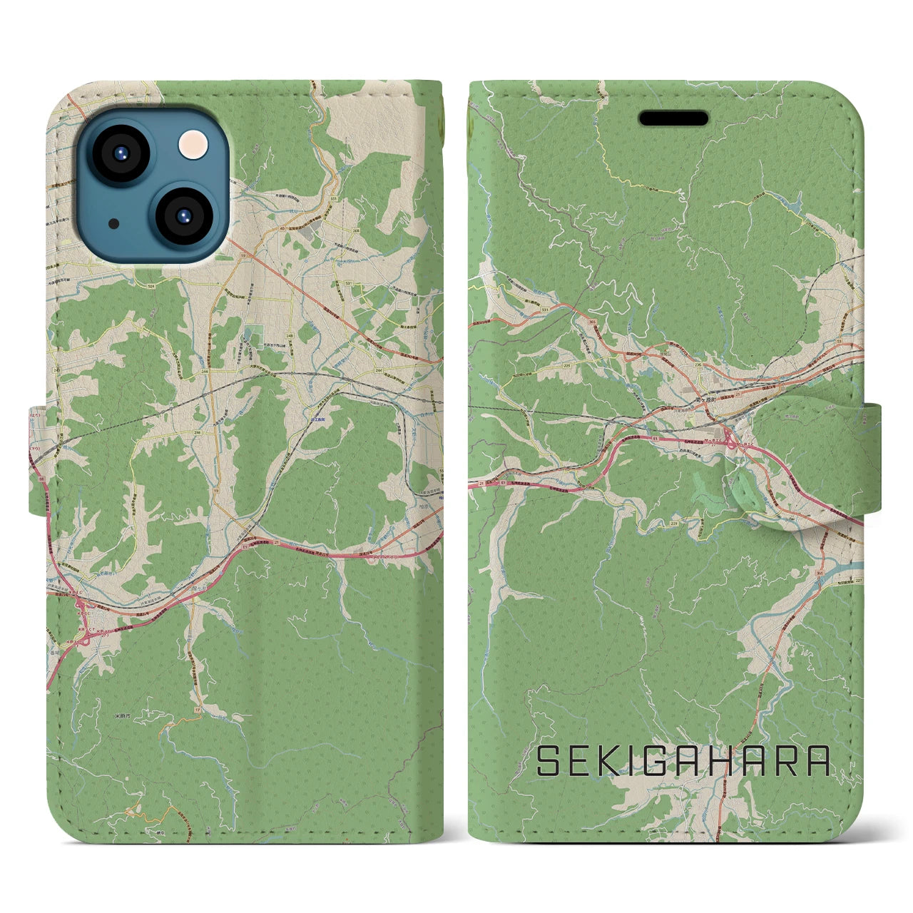 【関ケ原(岐阜県)】地図柄iPhoneケース(手帳タイプ)ナチュラル・iPhone 13 用