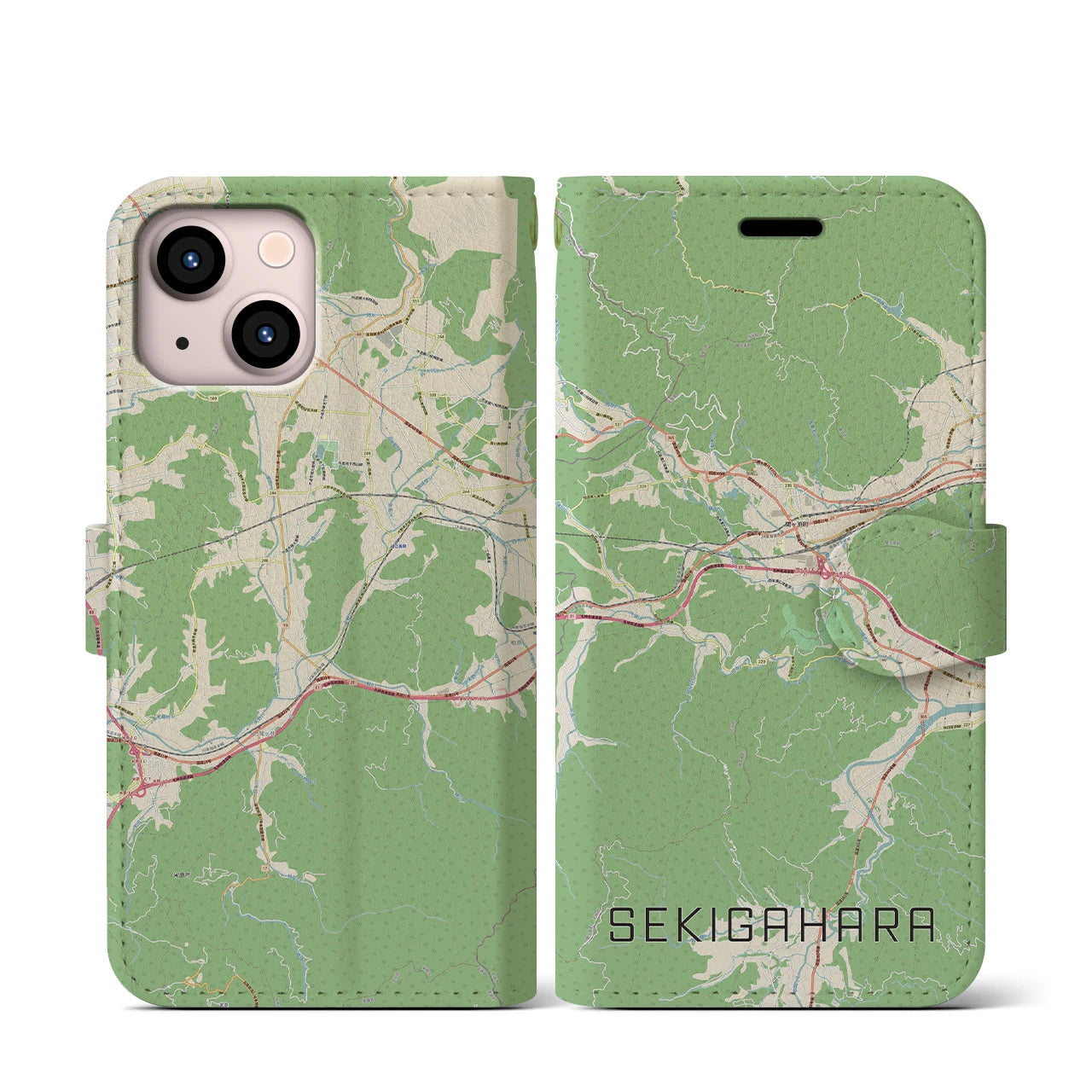 【関ケ原(岐阜県)】地図柄iPhoneケース(手帳タイプ)ナチュラル・iPhone 13 mini 用