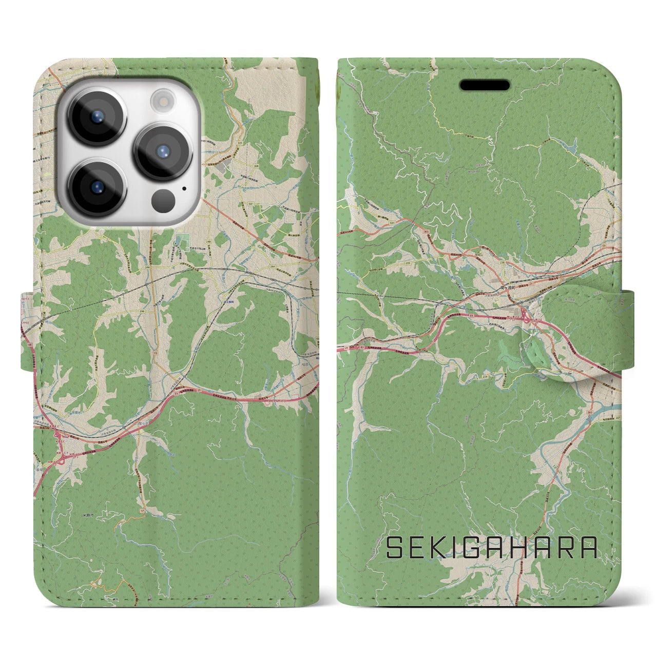 【関ケ原(岐阜県)】地図柄iPhoneケース(手帳タイプ)ナチュラル・iPhone 14 Pro 用