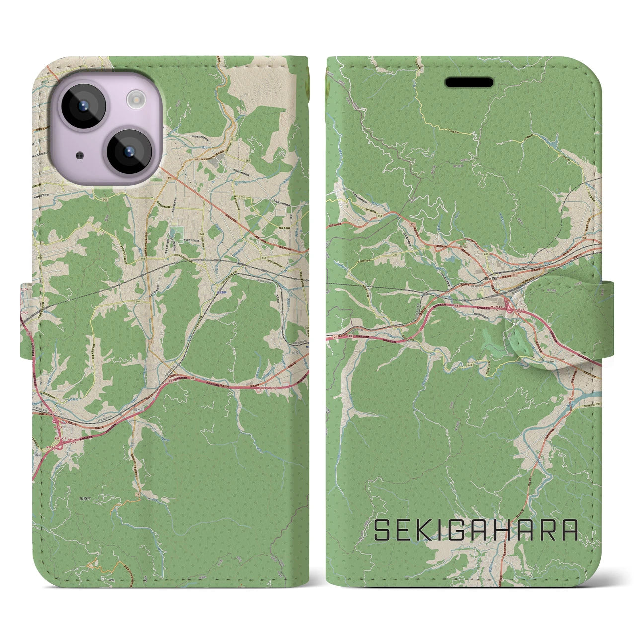 【関ケ原(岐阜県)】地図柄iPhoneケース(手帳タイプ)ナチュラル・iPhone 14 用