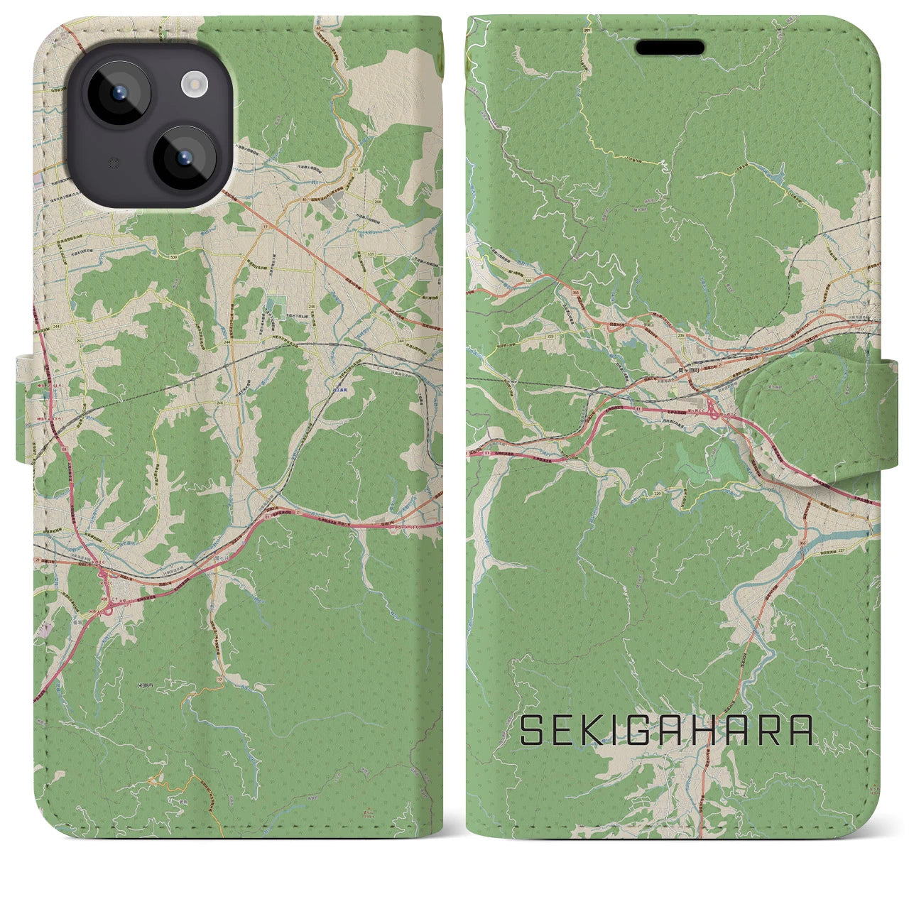 【関ケ原(岐阜県)】地図柄iPhoneケース(手帳タイプ)ナチュラル・iPhone 14 Plus 用