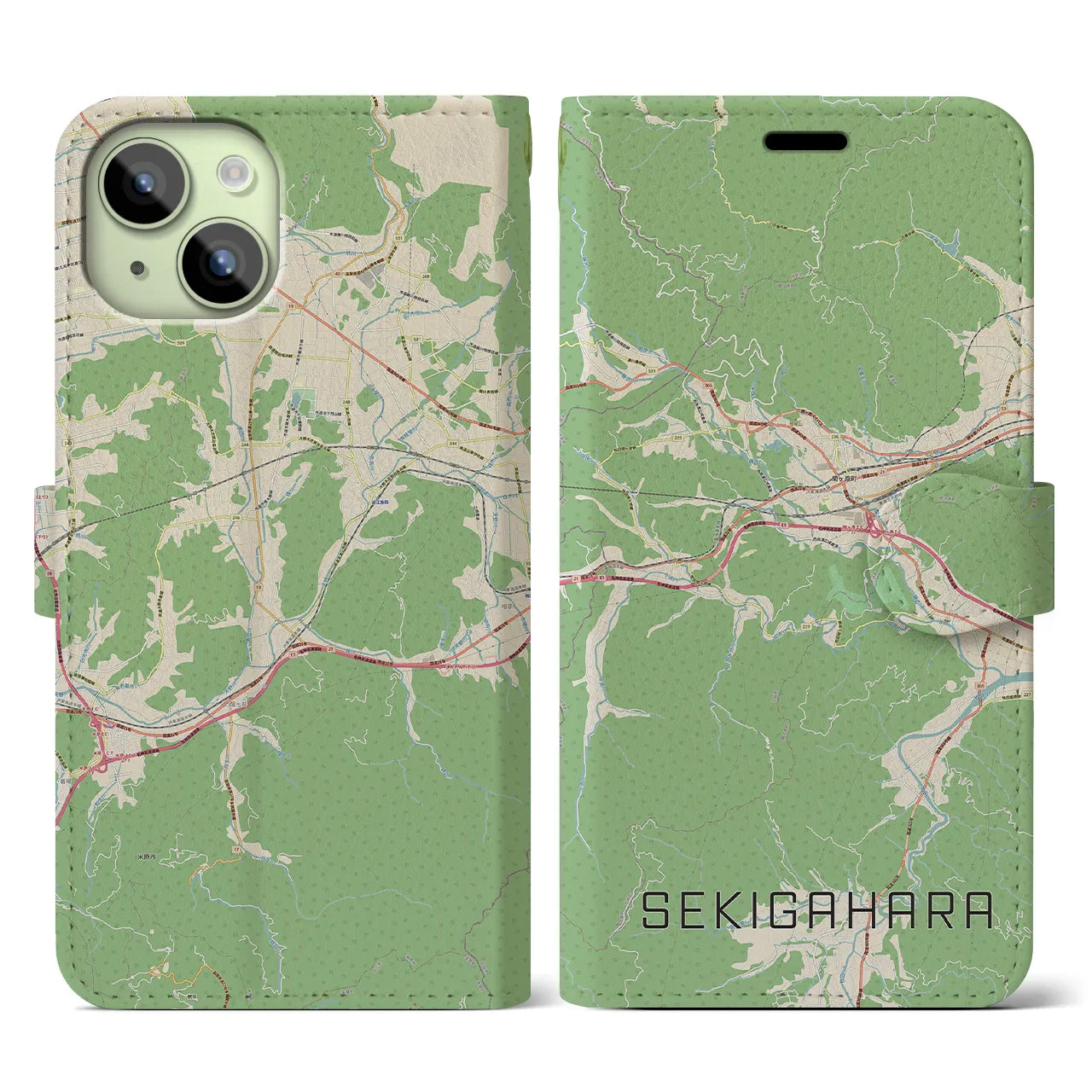 【関ケ原(岐阜県)】地図柄iPhoneケース(手帳タイプ)ナチュラル・iPhone 15 用