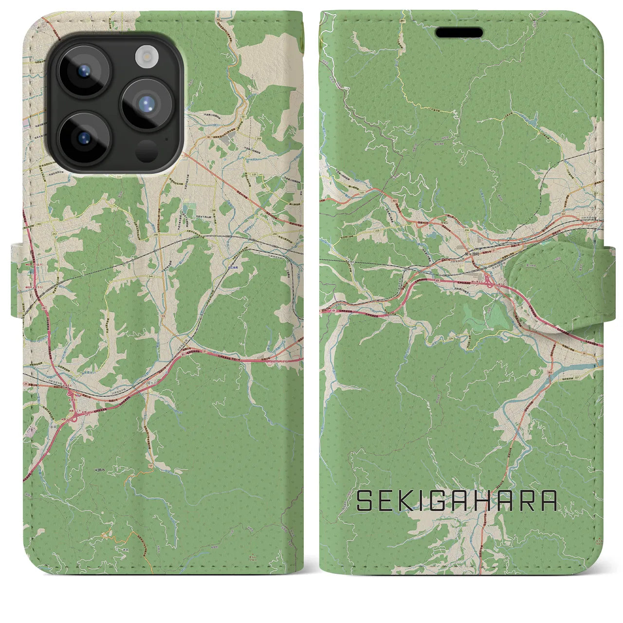 【関ケ原(岐阜県)】地図柄iPhoneケース(手帳タイプ)ナチュラル・iPhone 15 Pro Max 用