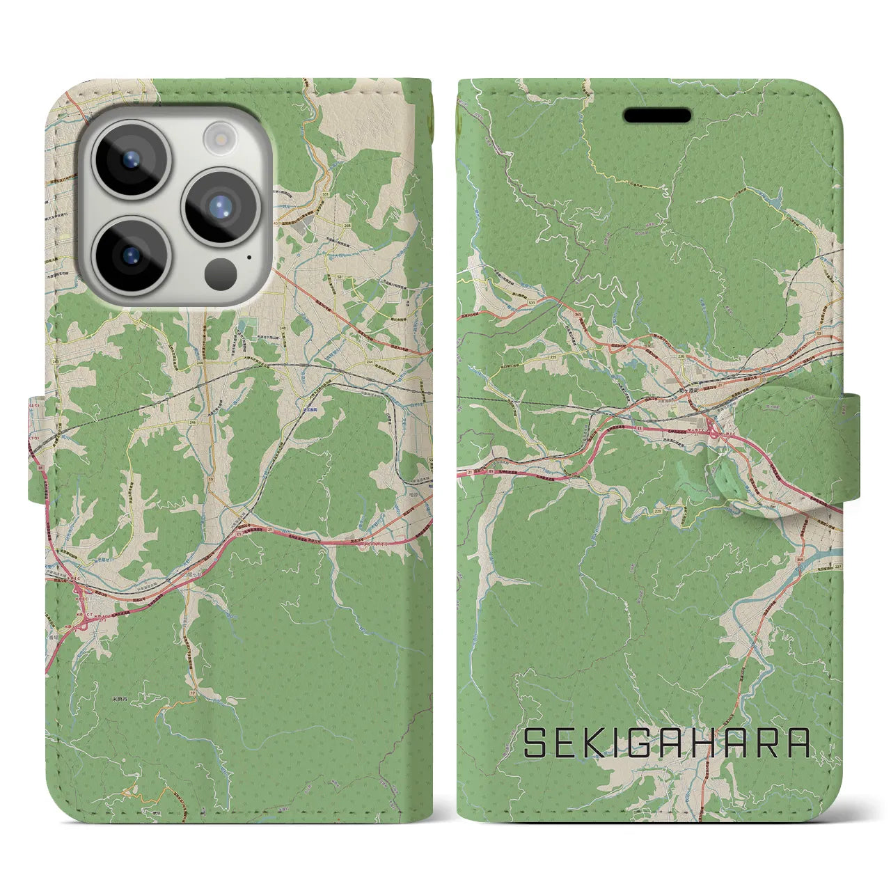 【関ケ原(岐阜県)】地図柄iPhoneケース(手帳タイプ)ナチュラル・iPhone 15 Pro 用