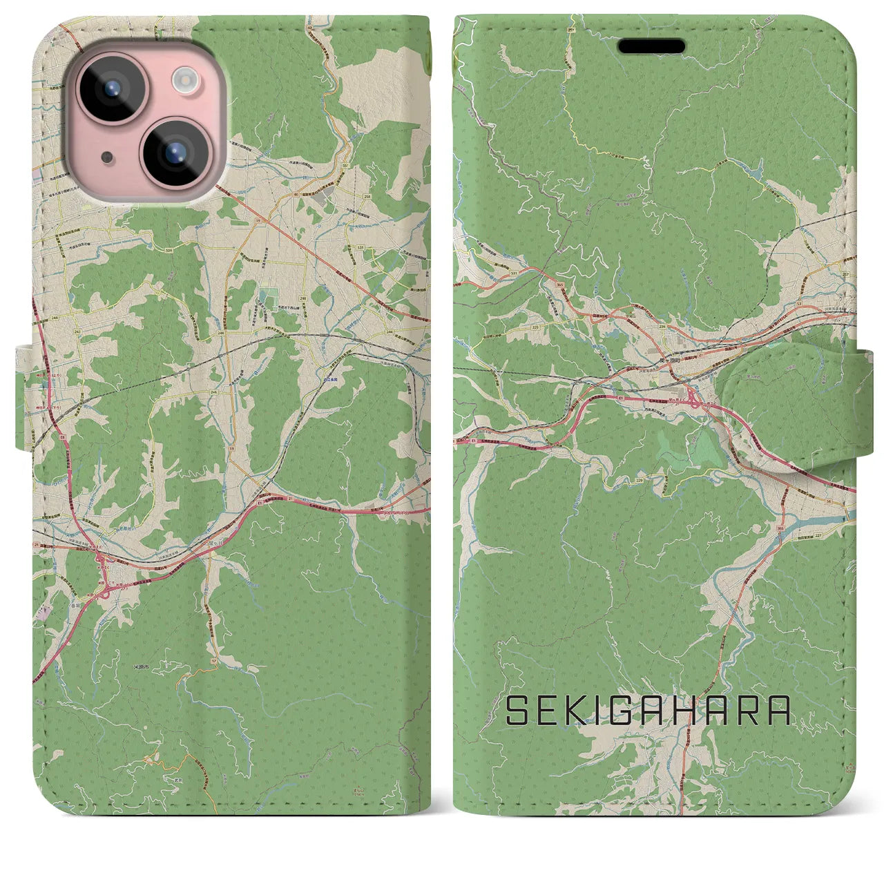 【関ケ原(岐阜県)】地図柄iPhoneケース(手帳タイプ)ナチュラル・iPhone 15 Plus 用
