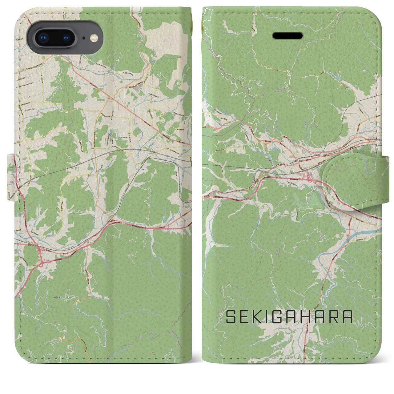 【関ケ原(岐阜県)】地図柄iPhoneケース(手帳タイプ)ナチュラル・iPhone 8Plus /7Plus / 6sPlus / 6Plus 用