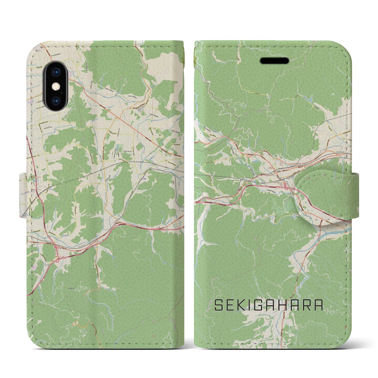 【関ケ原(岐阜県)】地図柄iPhoneケース(手帳タイプ)ナチュラル・iPhone XS / X 用