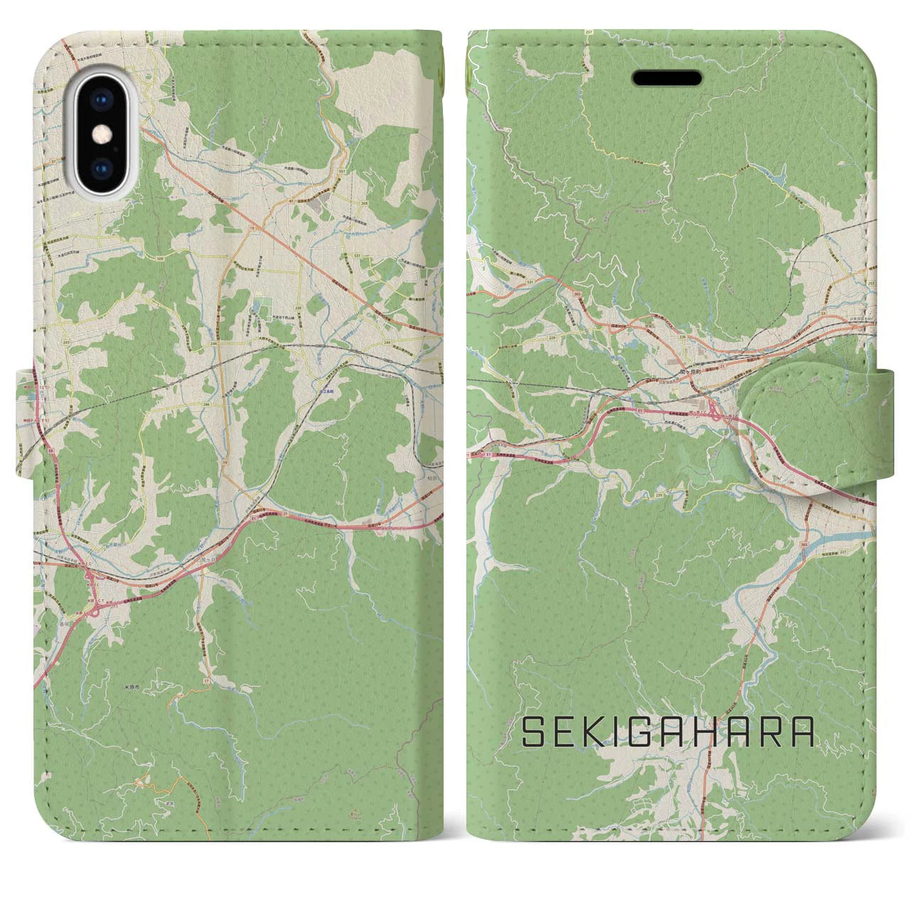 【関ケ原(岐阜県)】地図柄iPhoneケース(手帳タイプ)ナチュラル・iPhone XS Max 用