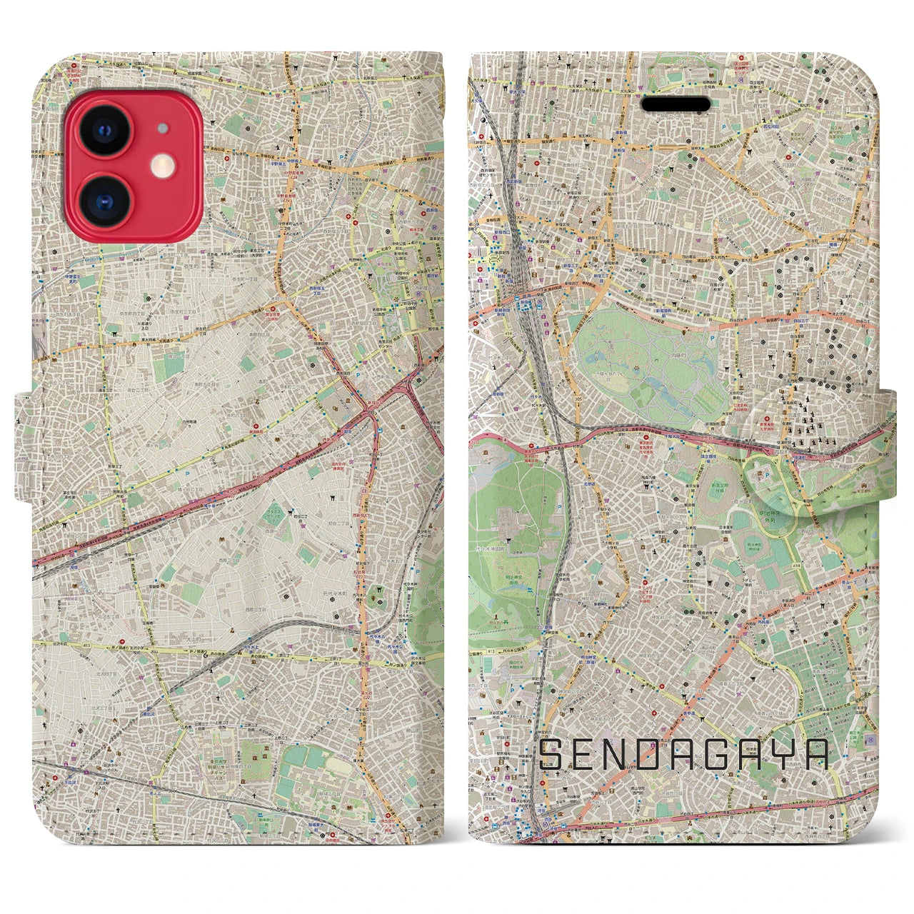 【千駄ケ谷(東京都)】地図柄iPhoneケース(手帳タイプ)ナチュラル・iPhone 11 用